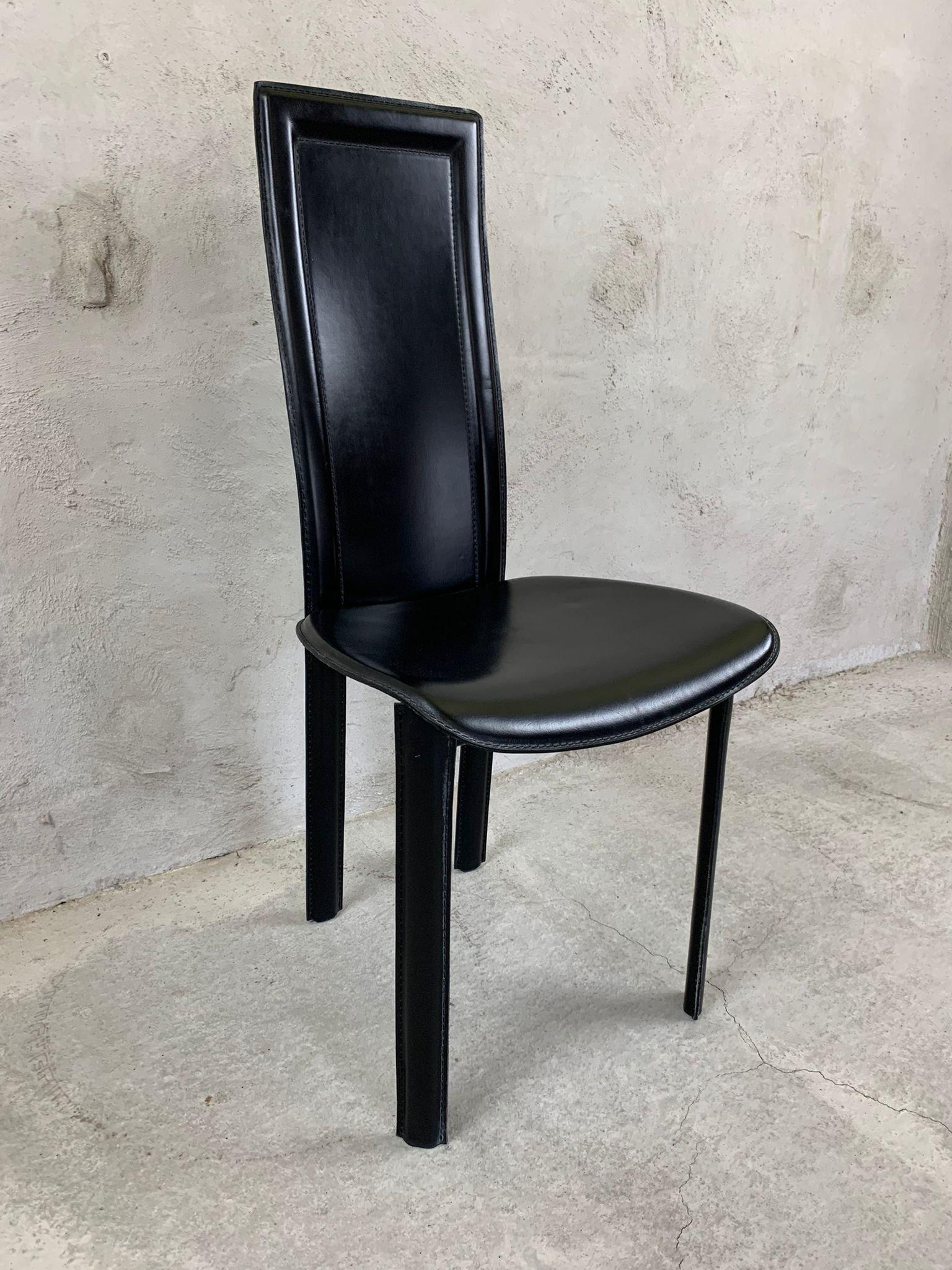 Metal Set Of 8 Black Leather Dining Room Chairs For Sale