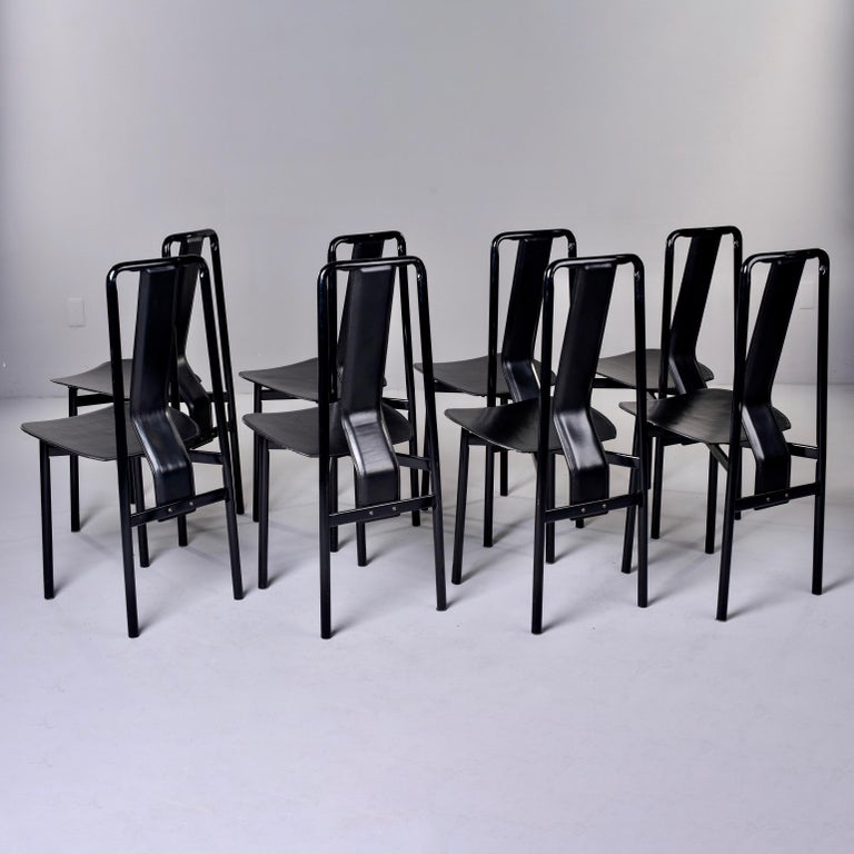 Set of 8 Black Leather Irma Chairs by Achille Castigliono for Zenotta For Sale 3