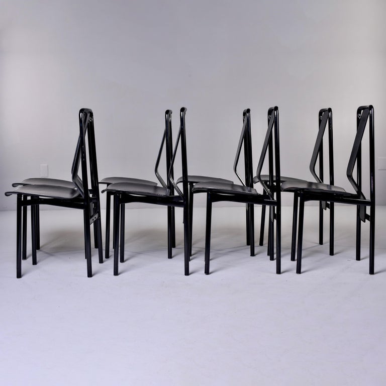 Set of 8 Black Leather Irma Chairs by Achille Castigliono for Zenotta For Sale 4