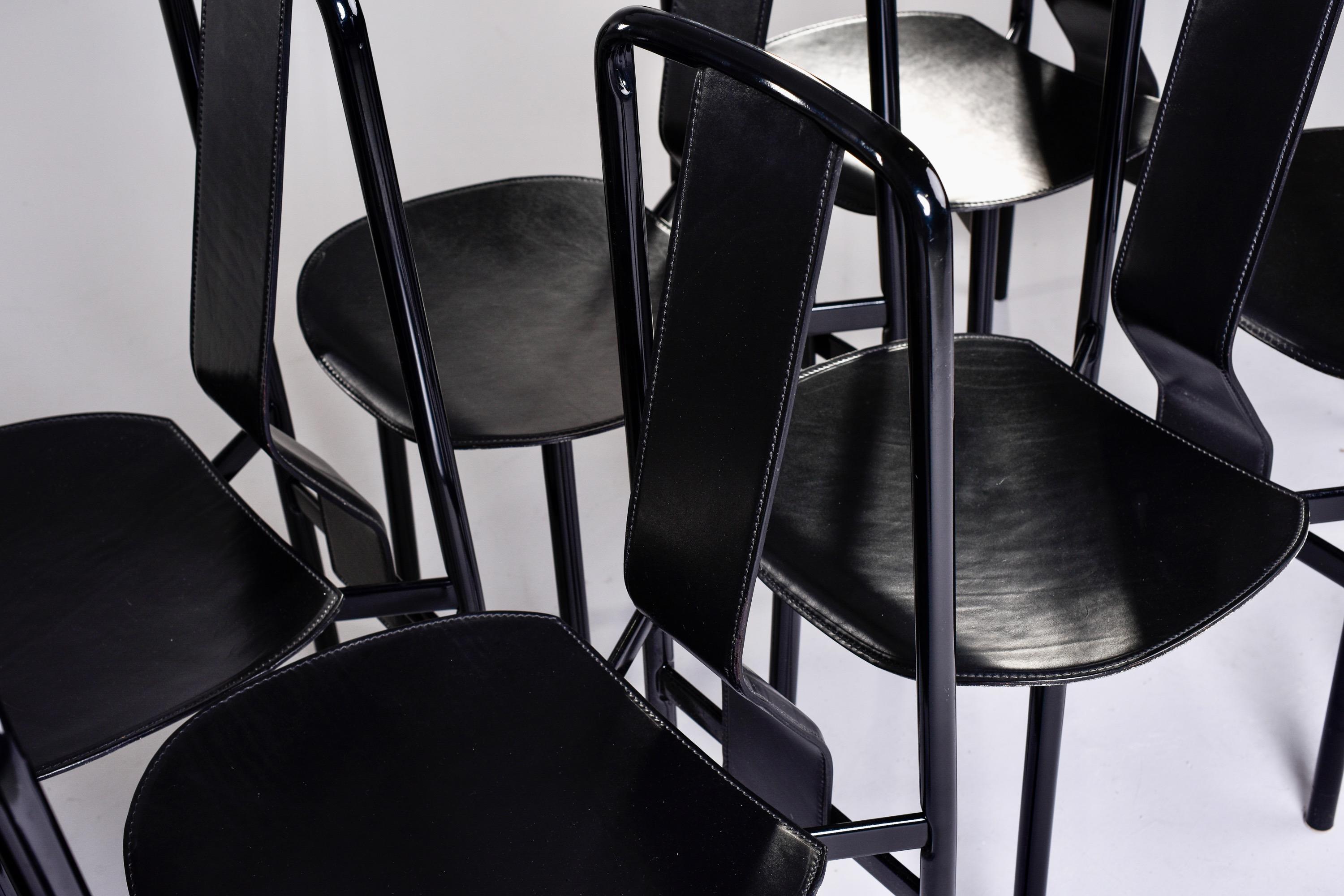 Set of 8 Black Leather Irma Chairs by Achille Castigliono for Zenotta 5