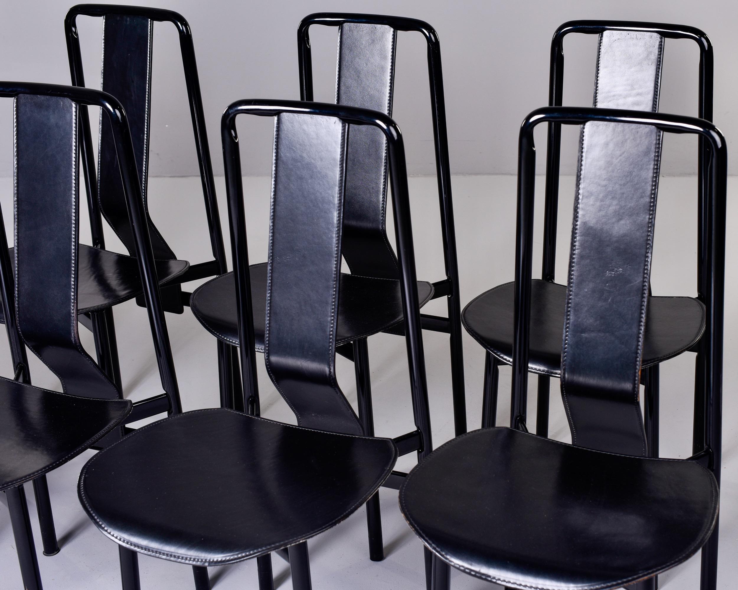 Set of 8 Black Leather Irma Chairs by Achille Castigliono for Zenotta 6