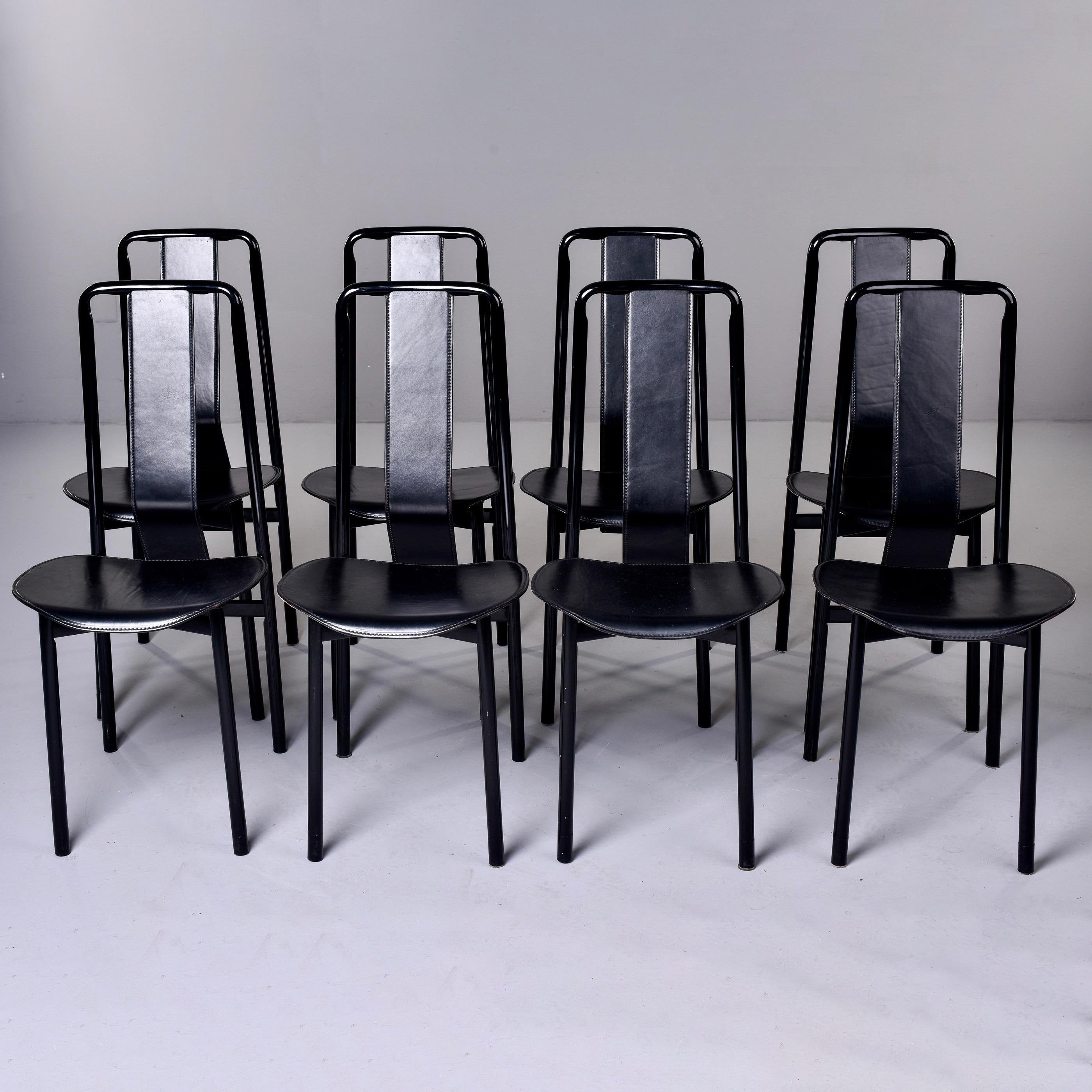 Mid-Century Modern Set of 8 Black Leather Irma Chairs by Achille Castigliono for Zenotta