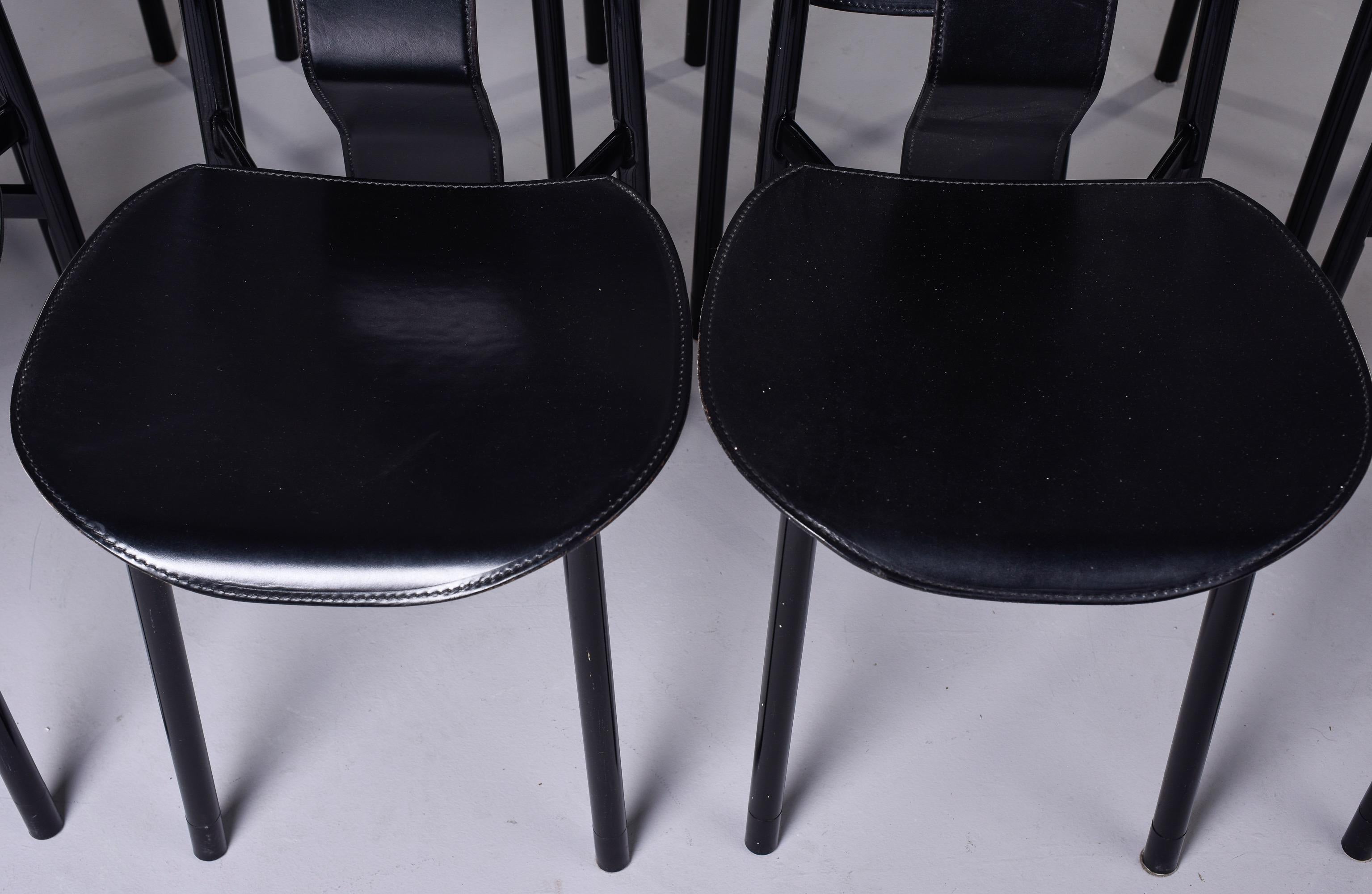 Set of 8 Black Leather Irma Chairs by Achille Castigliono for Zenotta In Good Condition In Troy, MI