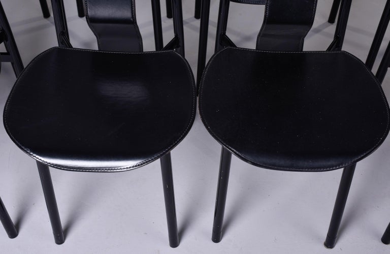 Set of 8 Black Leather Irma Chairs by Achille Castigliono for Zenotta In Good Condition For Sale In Troy, MI