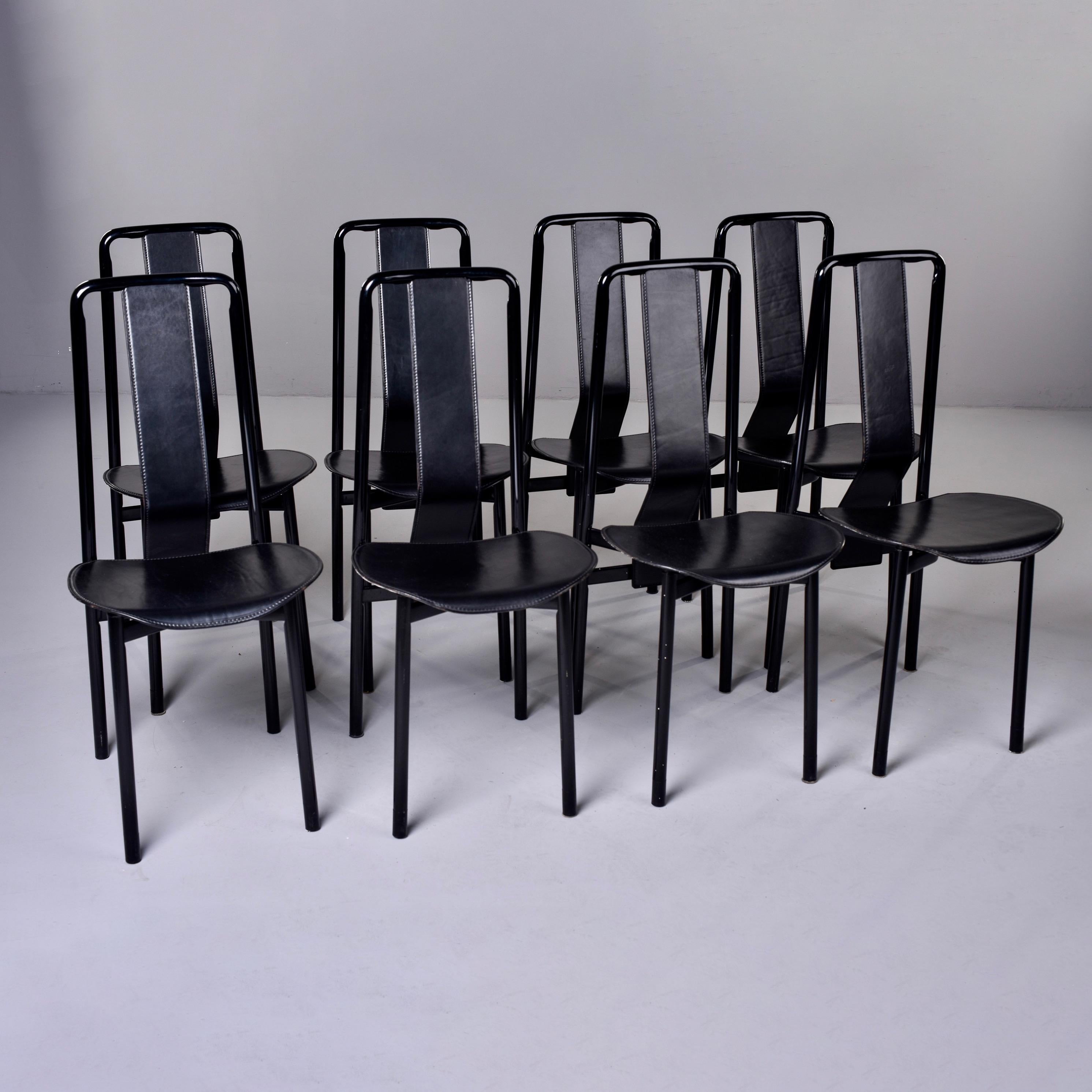 20th Century Set of 8 Black Leather Irma Chairs by Achille Castigliono for Zenotta