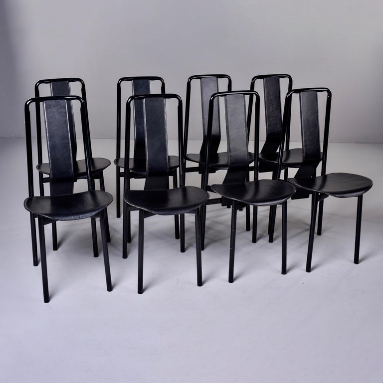 20th Century Set of 8 Black Leather Irma Chairs by Achille Castigliono for Zenotta For Sale