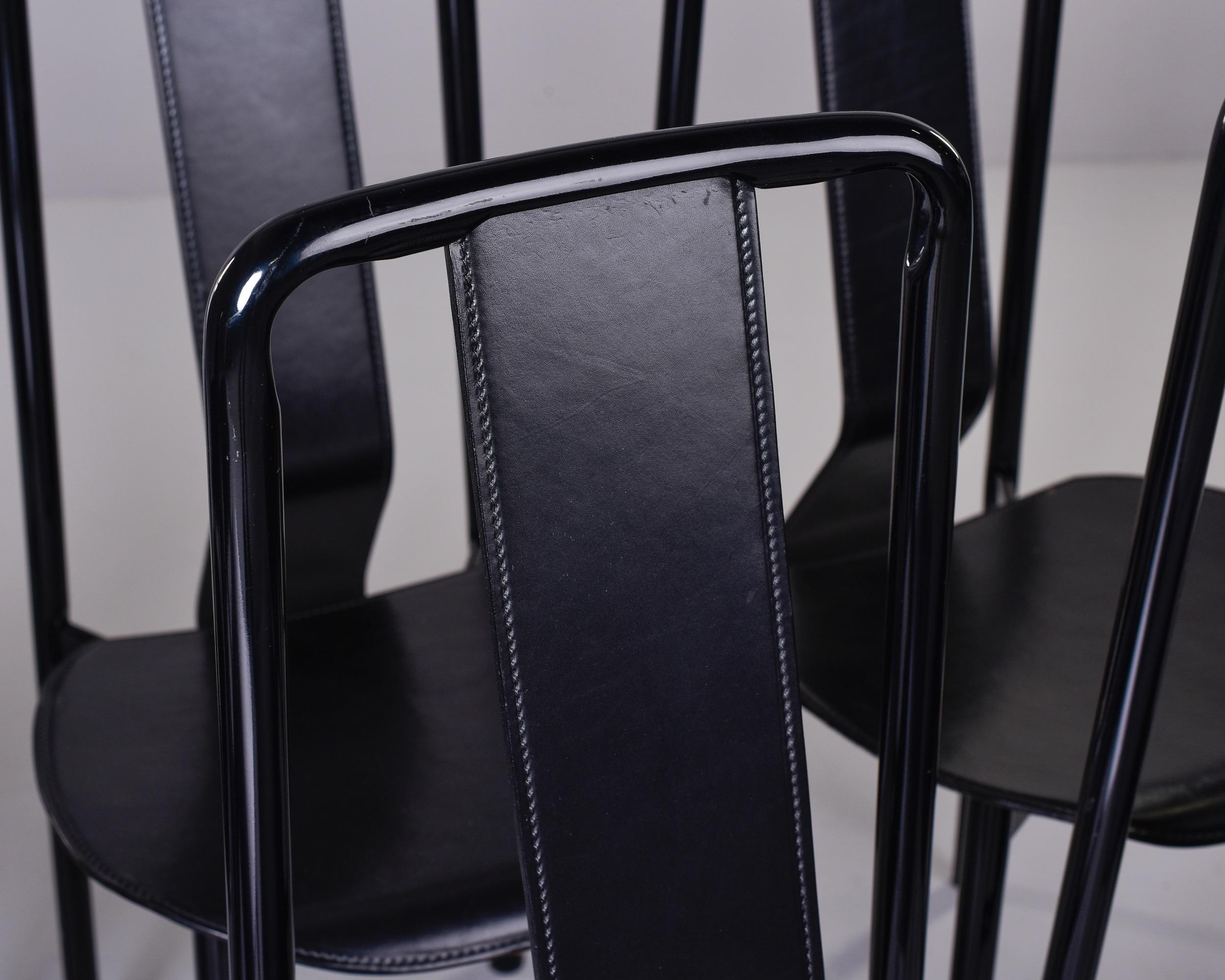 Metal Set of 8 Black Leather Irma Chairs by Achille Castigliono for Zenotta