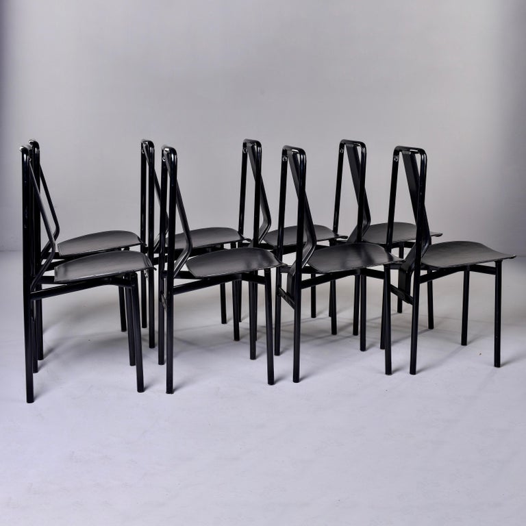 Set of 8 Black Leather Irma Chairs by Achille Castigliono for Zenotta For Sale 1