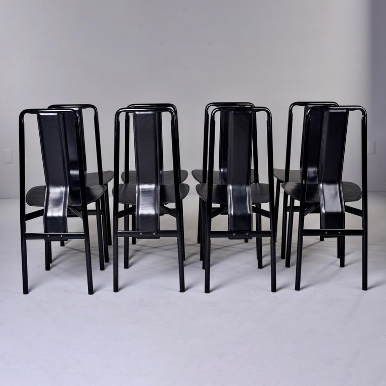 Set of 8 Black Leather Irma Chairs by Achille Castigliono for Zenotta For Sale 2