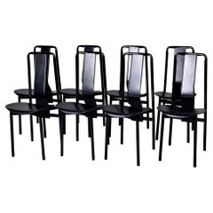 Set of 8 Black Leather Irma Chairs by Achille Castigliono for Zenotta