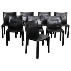 Set of 8 Black Leather Mario Bellini 
Cab
 Chairs Produced by Cassina