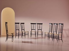 Set of 8 black-stained beechwood Chiavari chairs model "Tre Fusi", Italy, 1950s