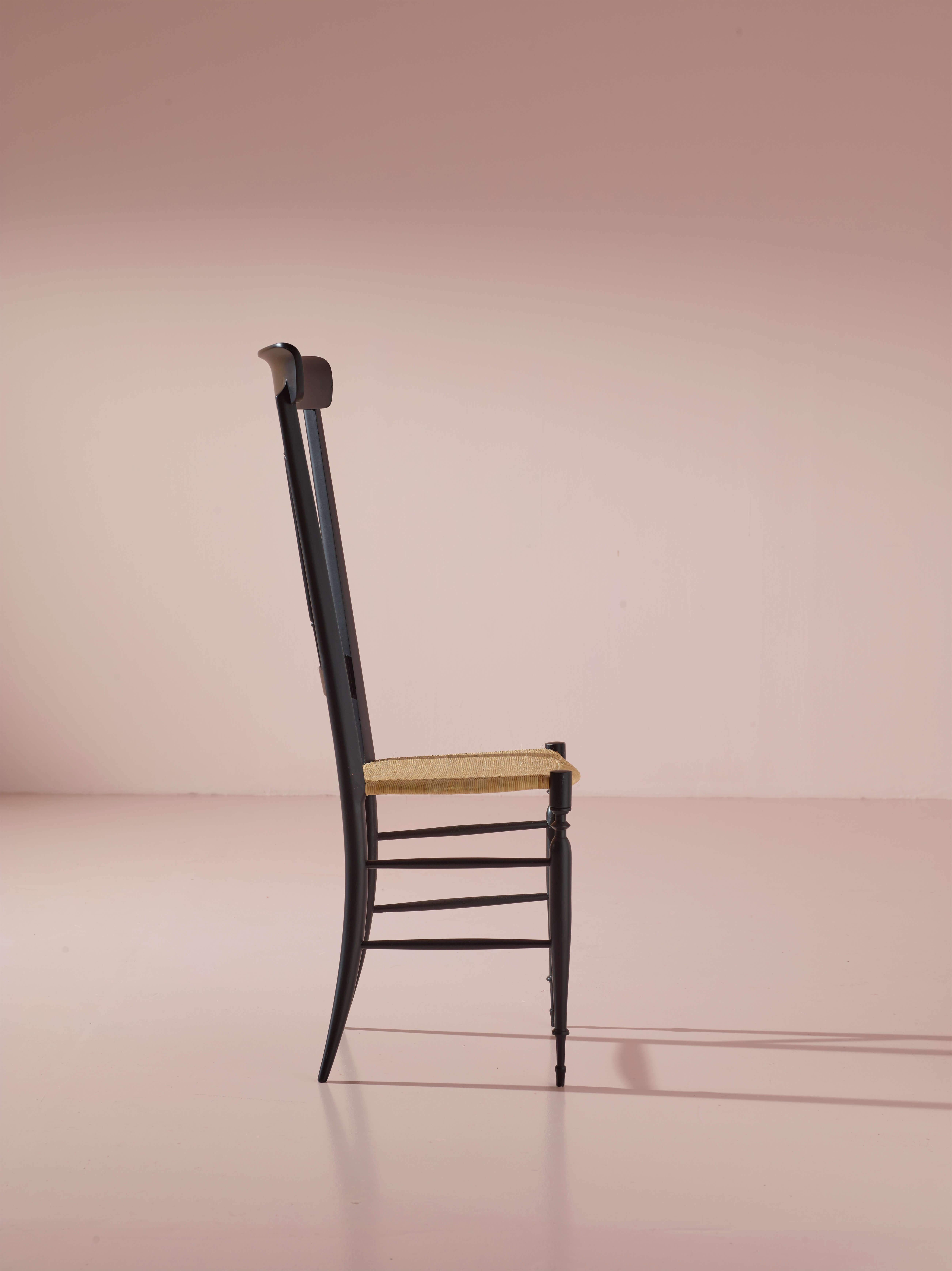 Canne Ensemble de 8 chaises Chiavari en bois de hêtre teinté noir, modèle 