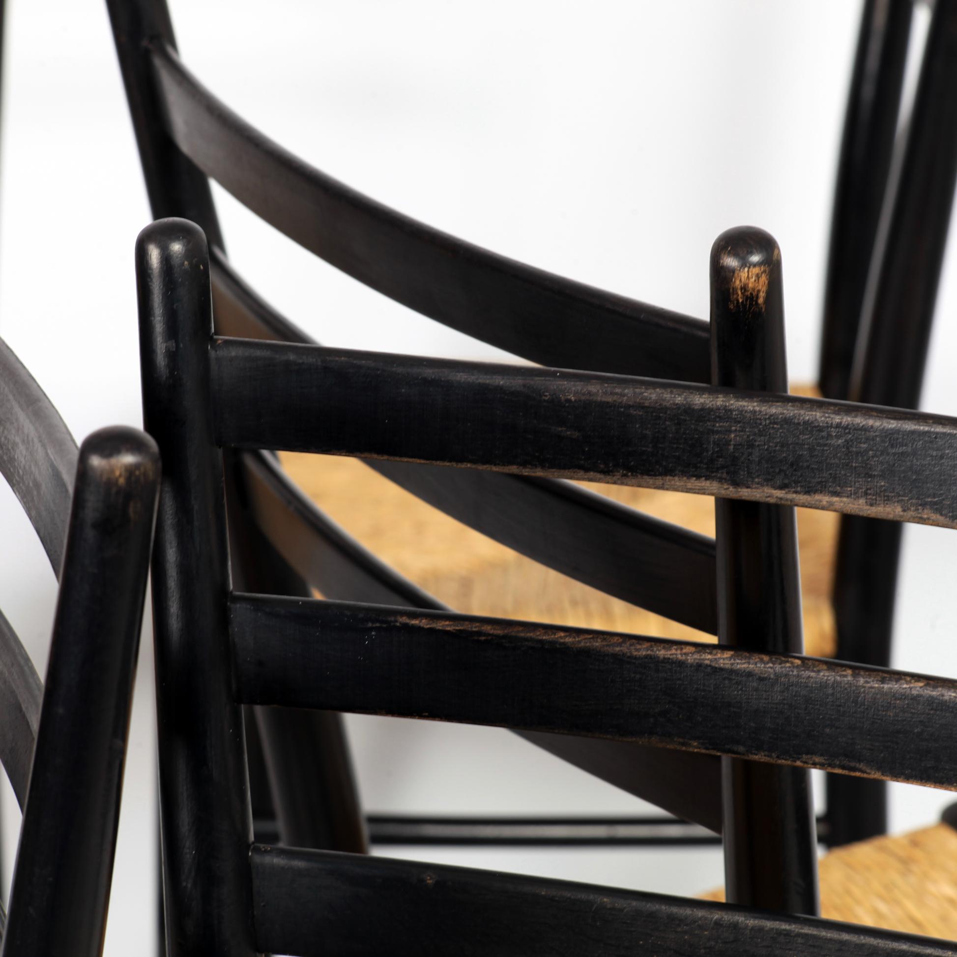 Set of 8 Black Wood and Straw Italian Chairs, 1960s 15