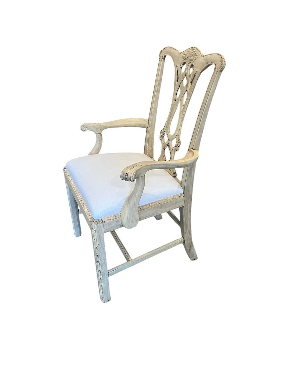 Set of 8 Bleached Mahogany Theodore Alexander Rococo Style Chippendale Chairs In Good Condition In Houston, TX