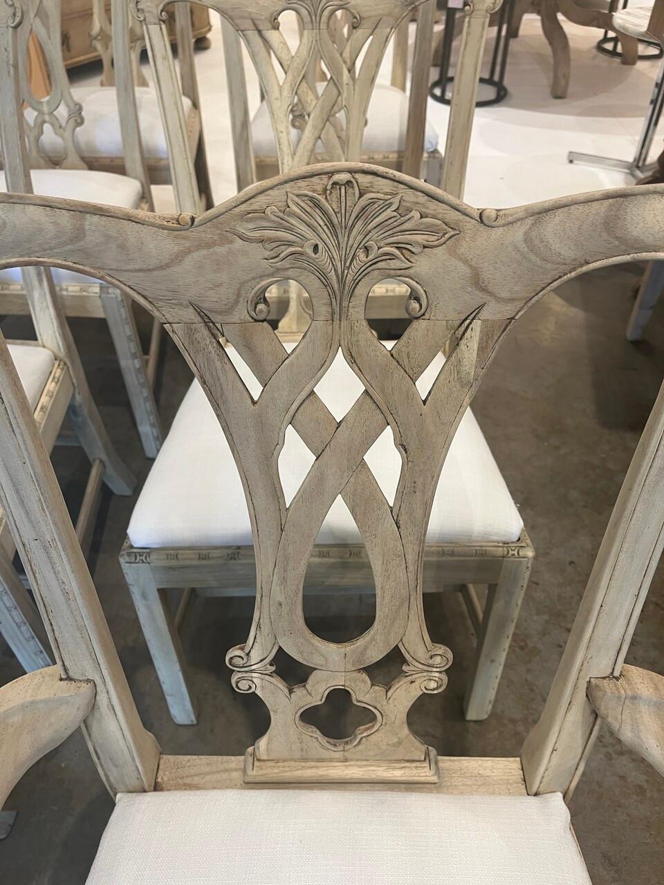 Set of 8 Bleached Mahogany Theodore Alexander Rococo Style Chippendale Chairs 3