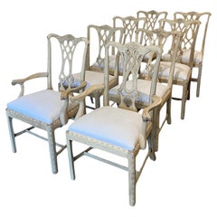 Set of 8 Bleached Mahogany Theodore Alexander Rococo Style Chippendale Chairs