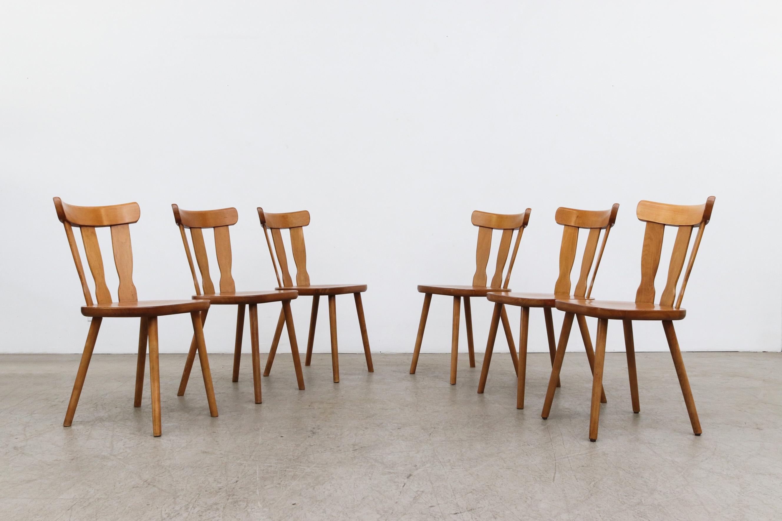 Mid-Century Modern Set of 8 Blonde Mid-Century Brutalist Farm Chairs
