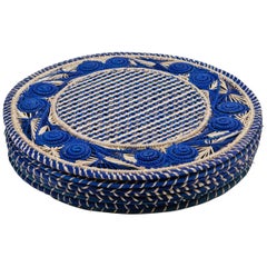 Set of 8 Blue and Cream Round Iraca Fibre Placemats