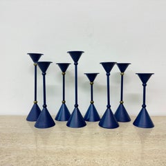 Set of 8 Blue Memphis style candle sticks , 1980s