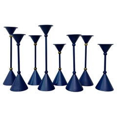 Set of 8 Blue Memphis style candle sticks , 1980s