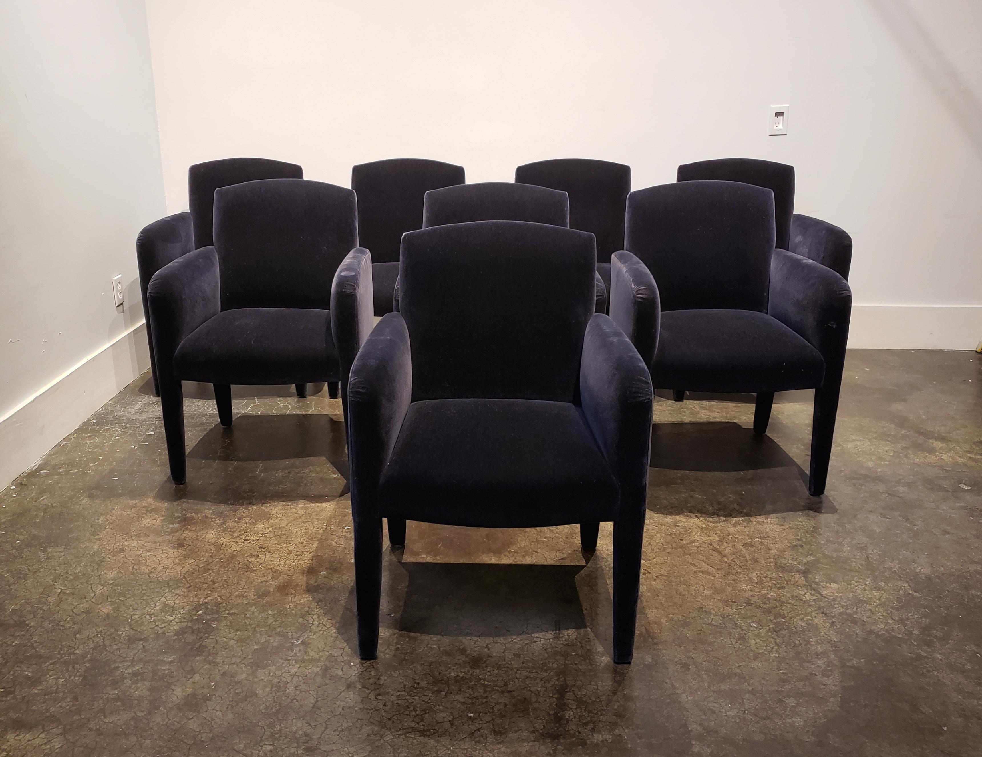 Mid-Century Modern Set of 8 Blue Mohair Dining Chairs from Donghia