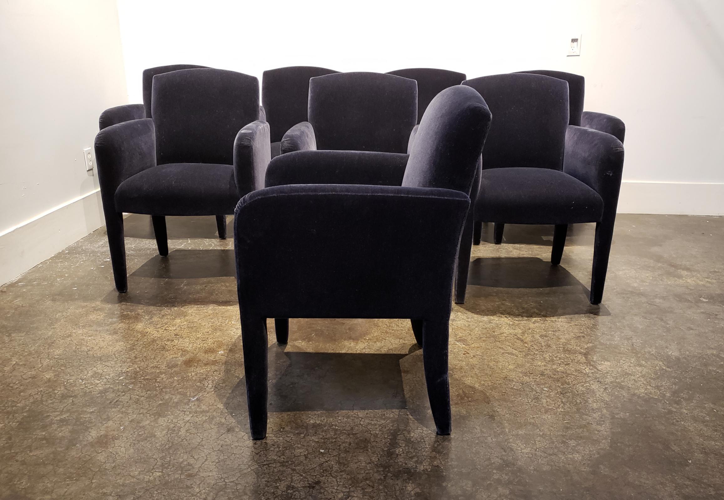 American Set of 8 Blue Mohair Dining Chairs from Donghia