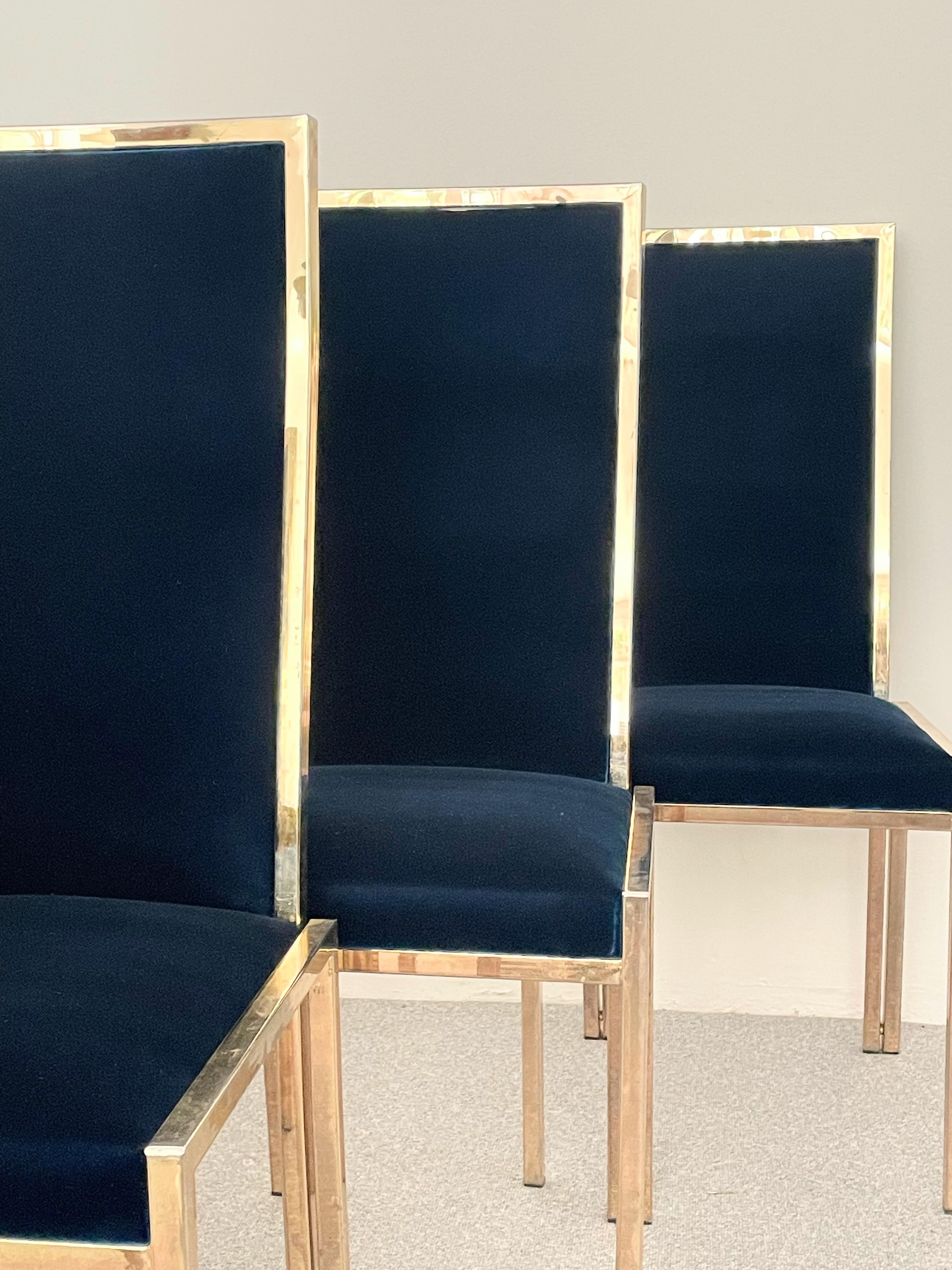 Italian Set of 8 Blue Velvet Dining Chairs, Italy, 1970