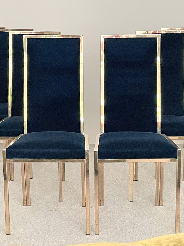 Set of 8 Blue Velvet Dining Chairs, Italy, 1970 2