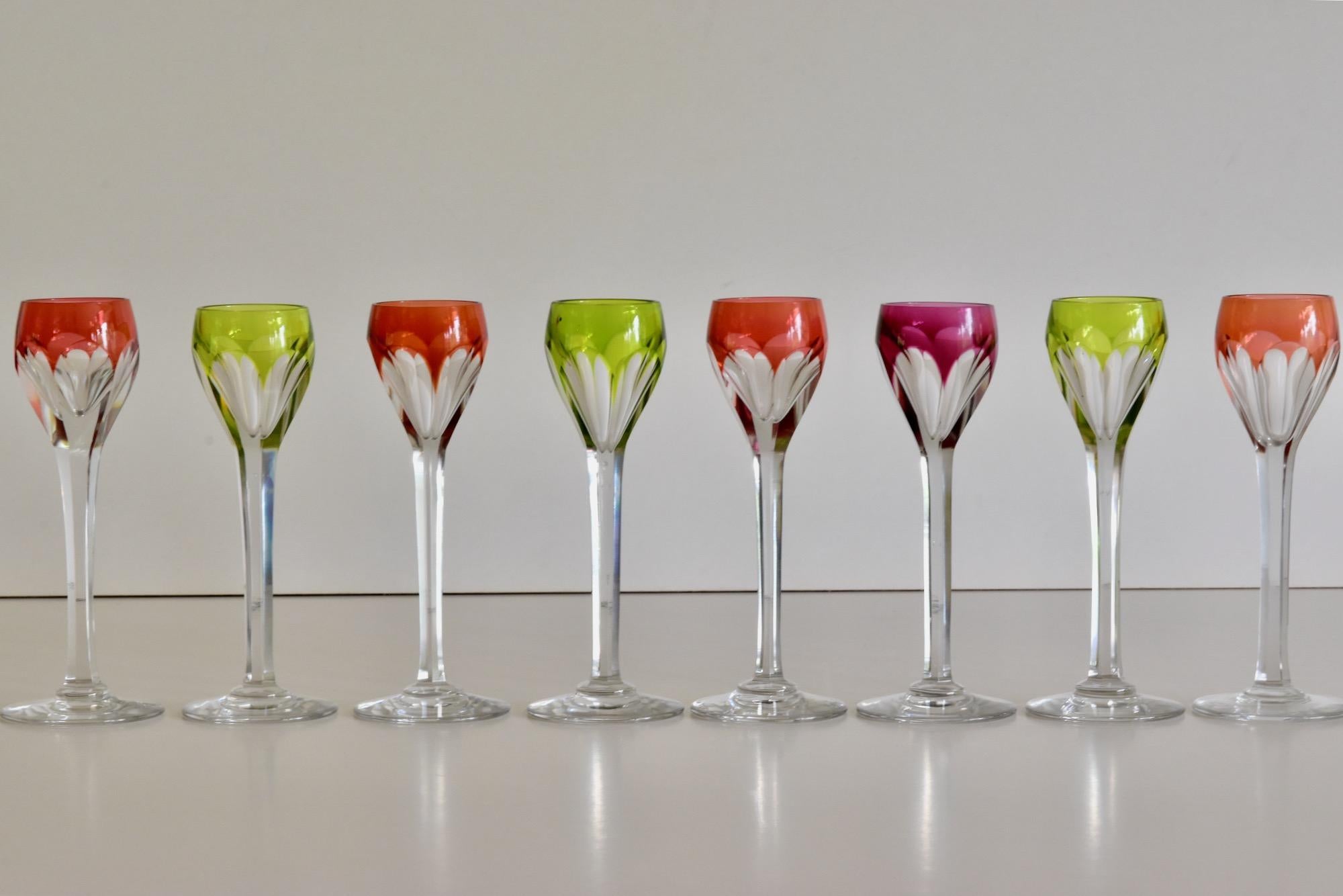 Set of 8 Bohemian Glasses Multicolored Antique Crystal Cordials 5