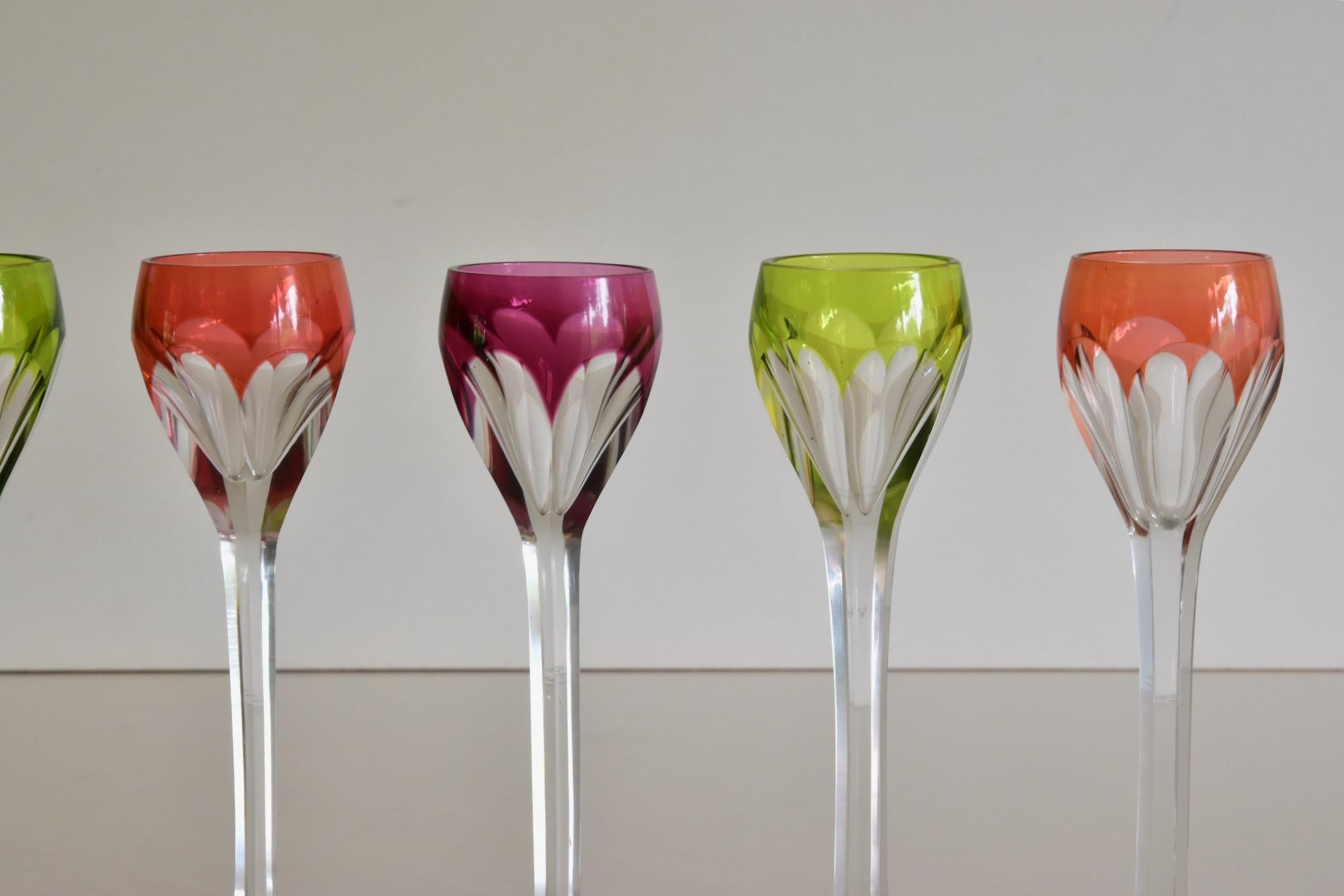 German Set of 8 Bohemian Glasses Multicolored Antique Crystal Cordials