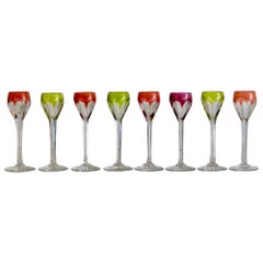 Set of 8 Bohemian Glasses Multicolored Antique Crystal Cordials