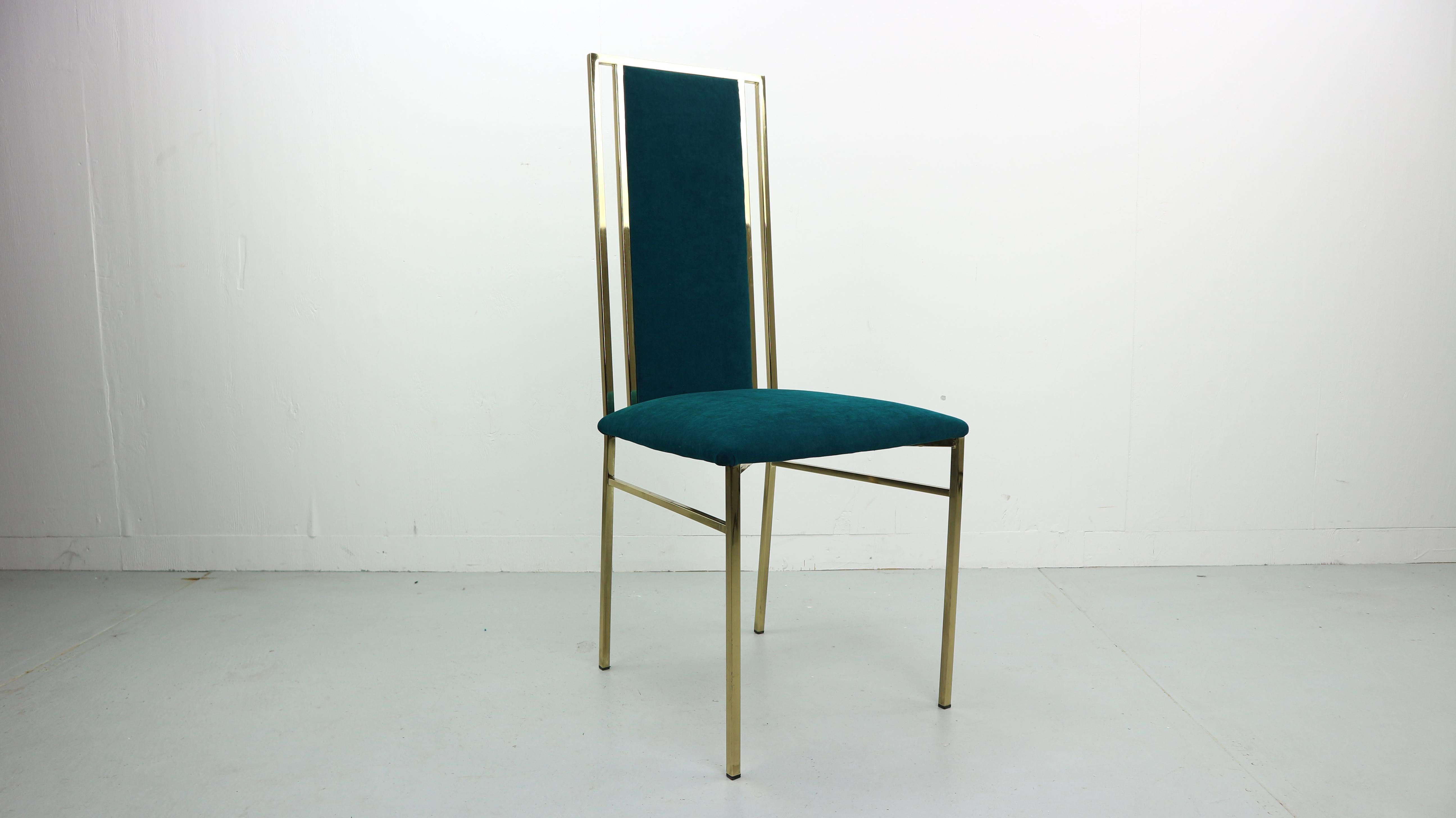 Set of 8 Brass and Velvet Dinning Chairs, Italy, 1970s In Good Condition In The Hague, NL