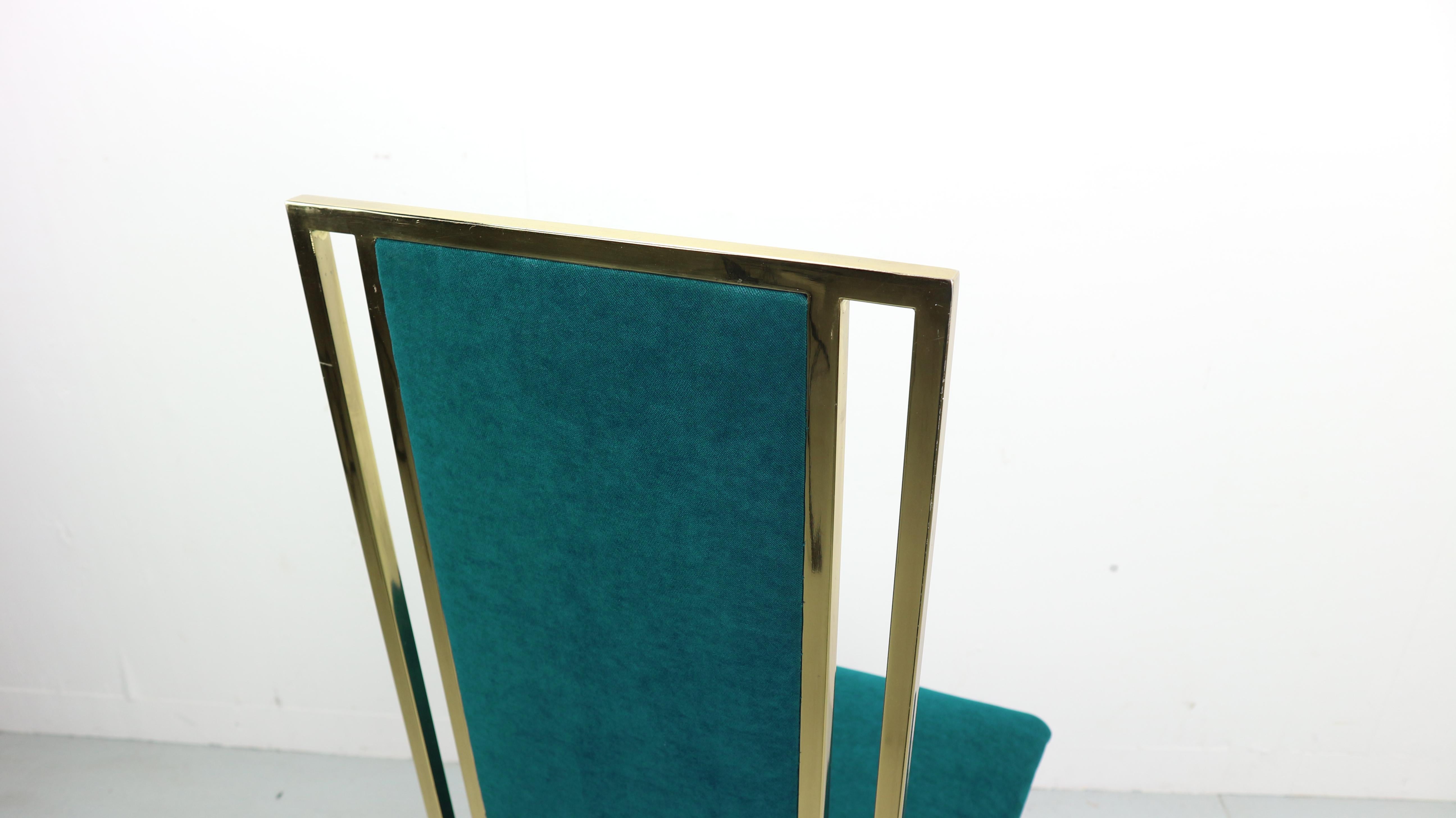 Set of 8 Brass and Velvet Dinning Chairs, Italy, 1970s 1