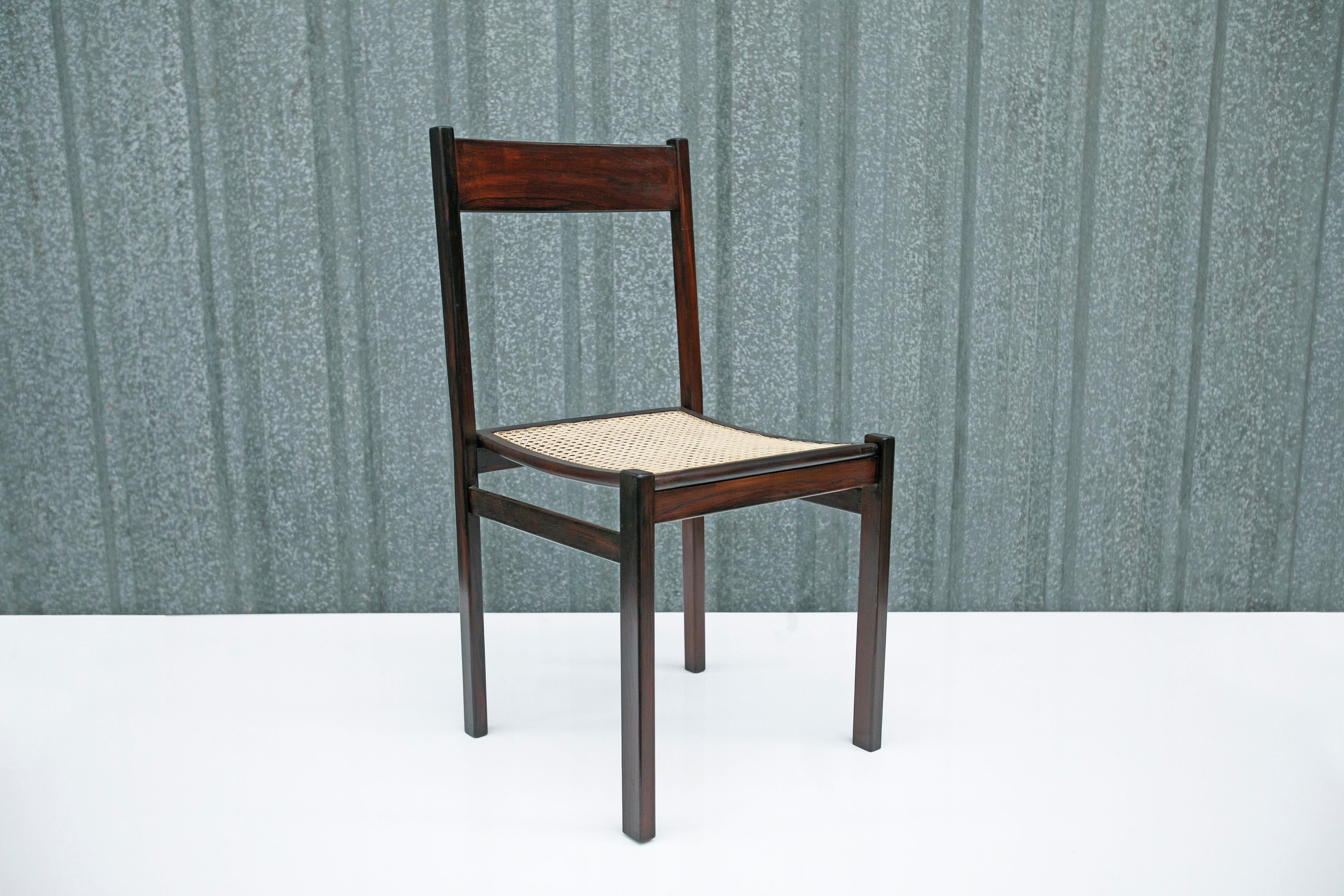 Mid-Century Modern Set of 8 Brazilian Modern Chairs in Hardwood & Cane by Joaquim Tenreiro, 1960s