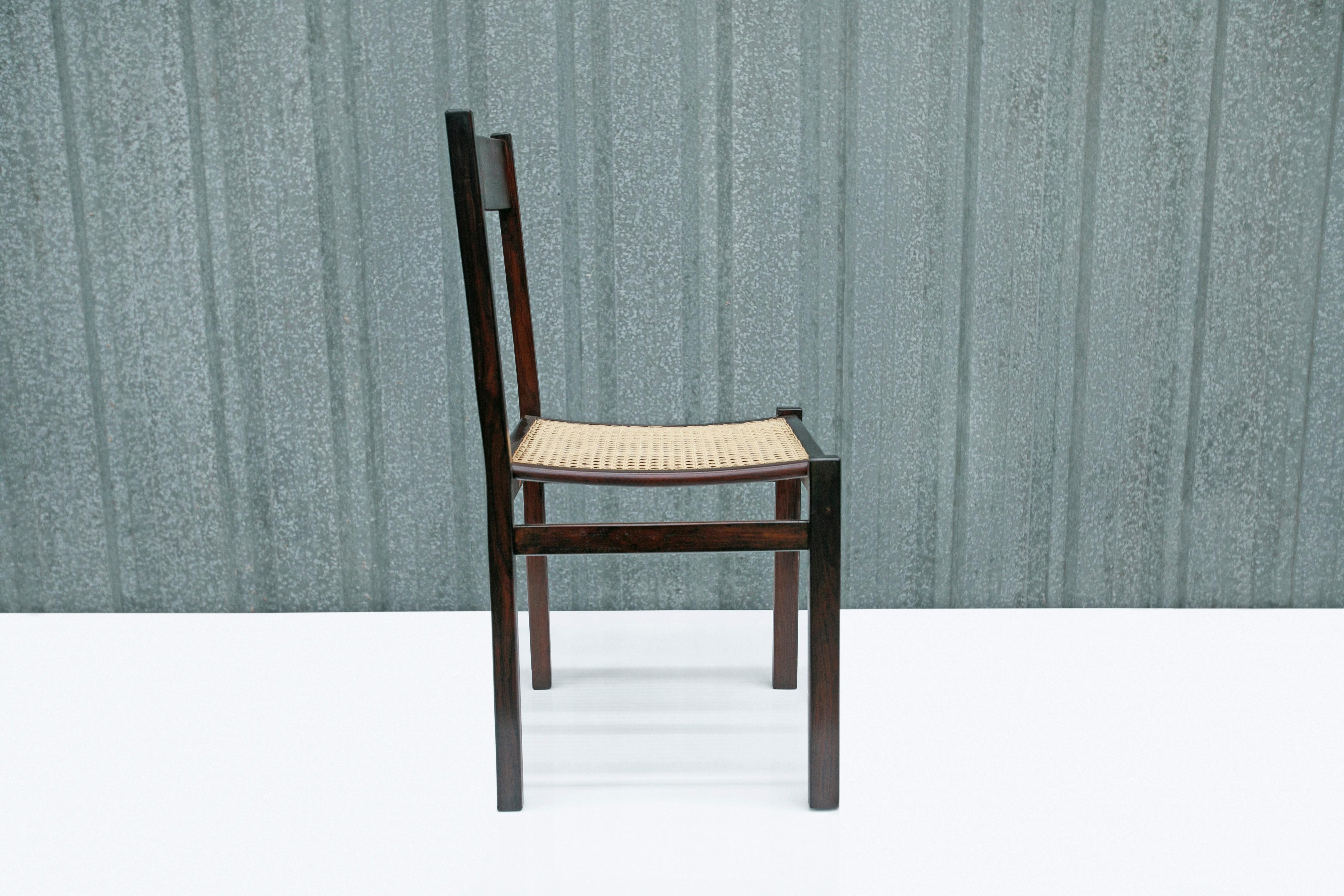Caning Set of 8 Brazilian Modern Chairs in Hardwood & Cane by Joaquim Tenreiro, 1960s