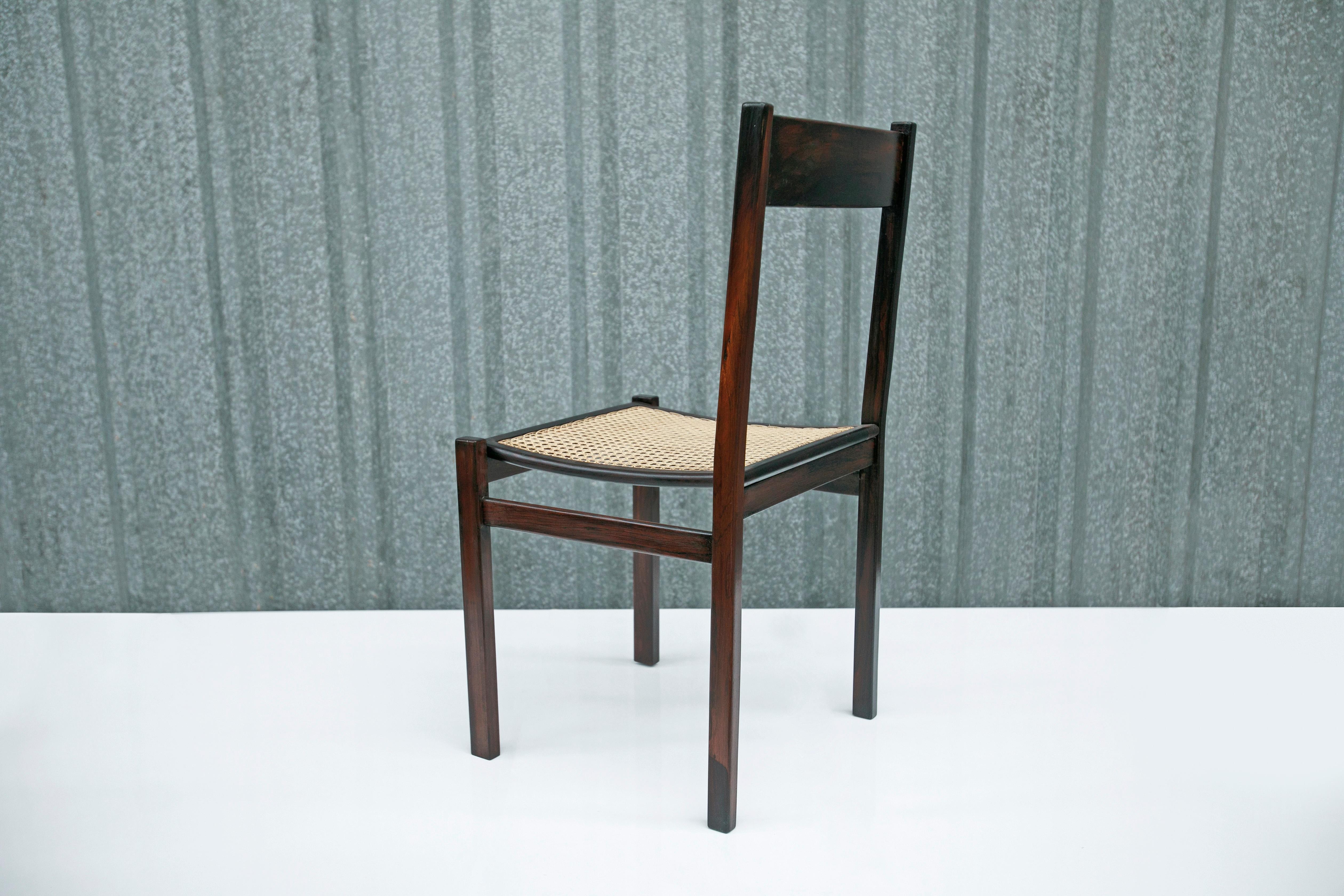 Mid-20th Century Set of 8 Brazilian Modern Chairs in Hardwood & Cane by Joaquim Tenreiro, 1960s