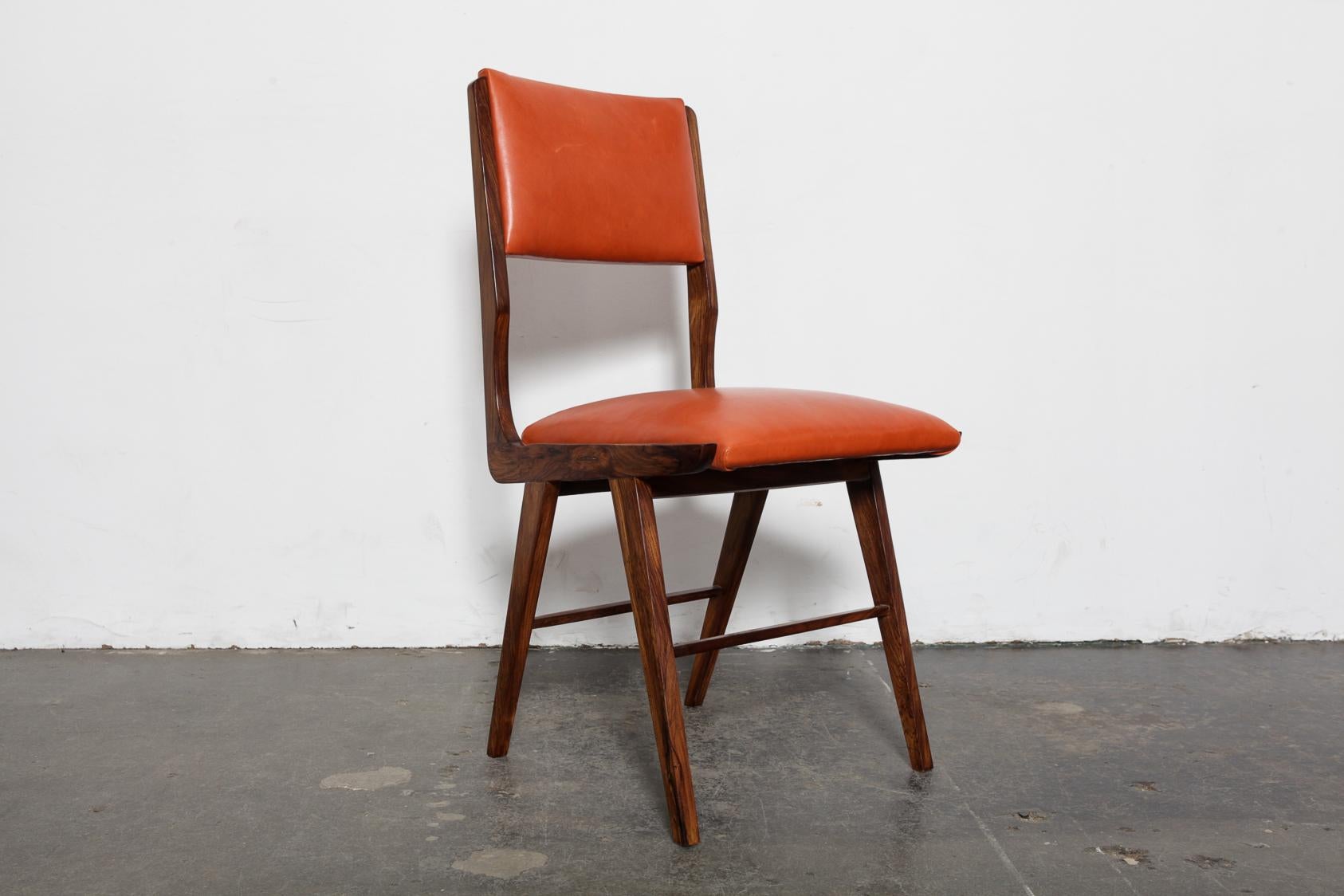Set of 8 Brazilian Solid Rosewood Tall Back Dining Chairs in Leather In Good Condition In North Hollywood, CA