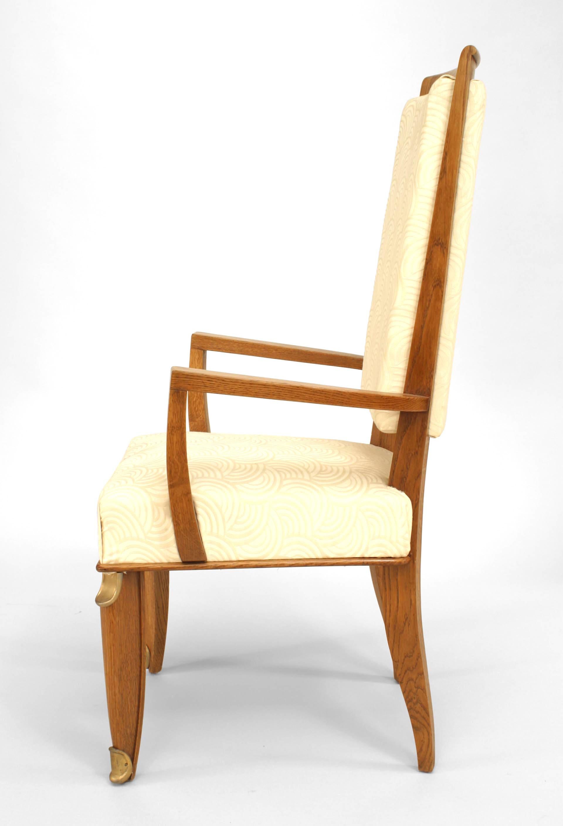 Mid-20th Century Set of 8 French Mid-Century Oak & Silk Dining Chairs For Sale