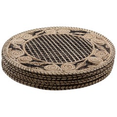 Set of 8 Brown and Cream Round Iraca Fibre Placemats