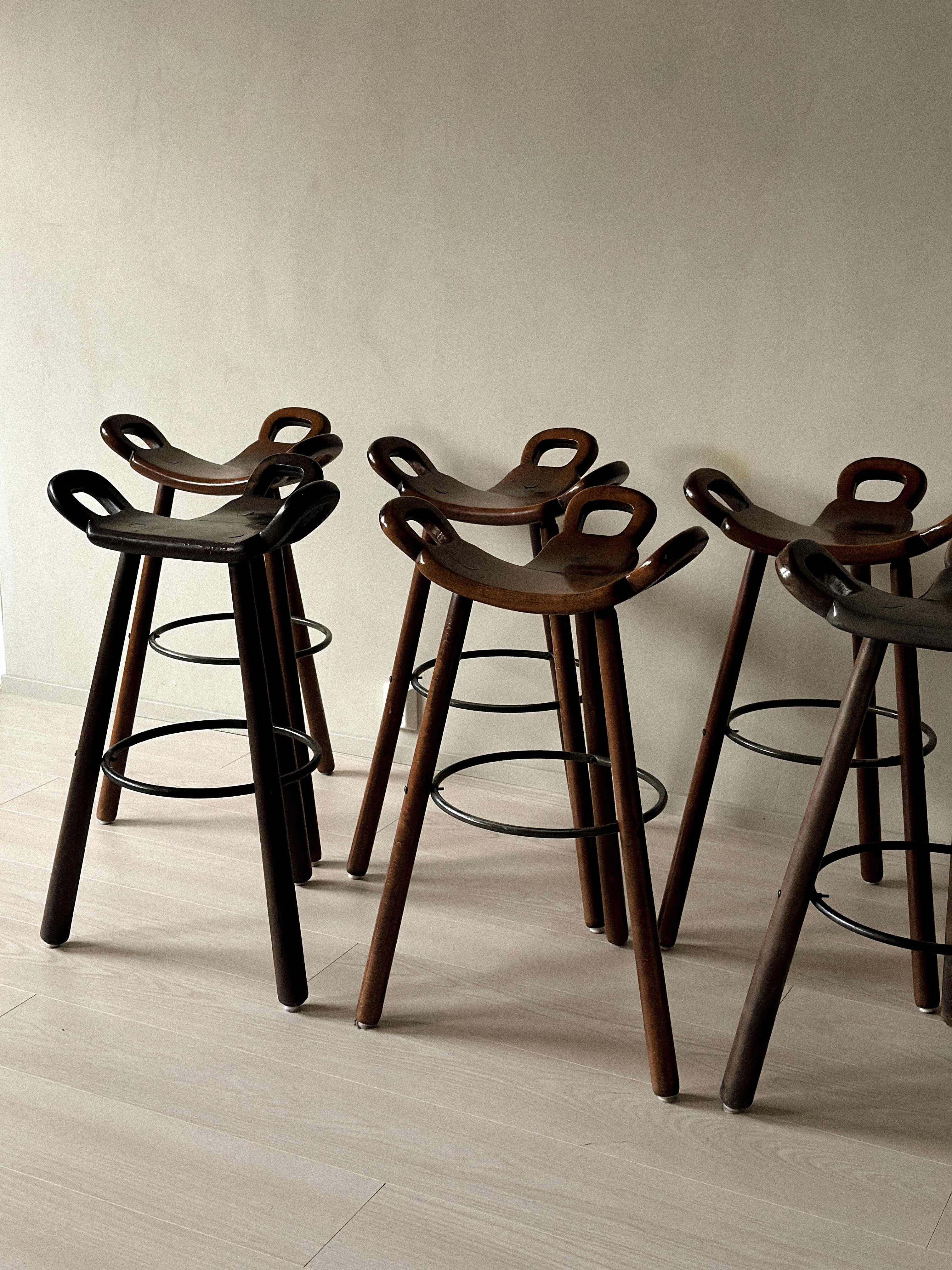Set of 8 Brutalist Bar Stools, Europe, circa 1970s For Sale 8
