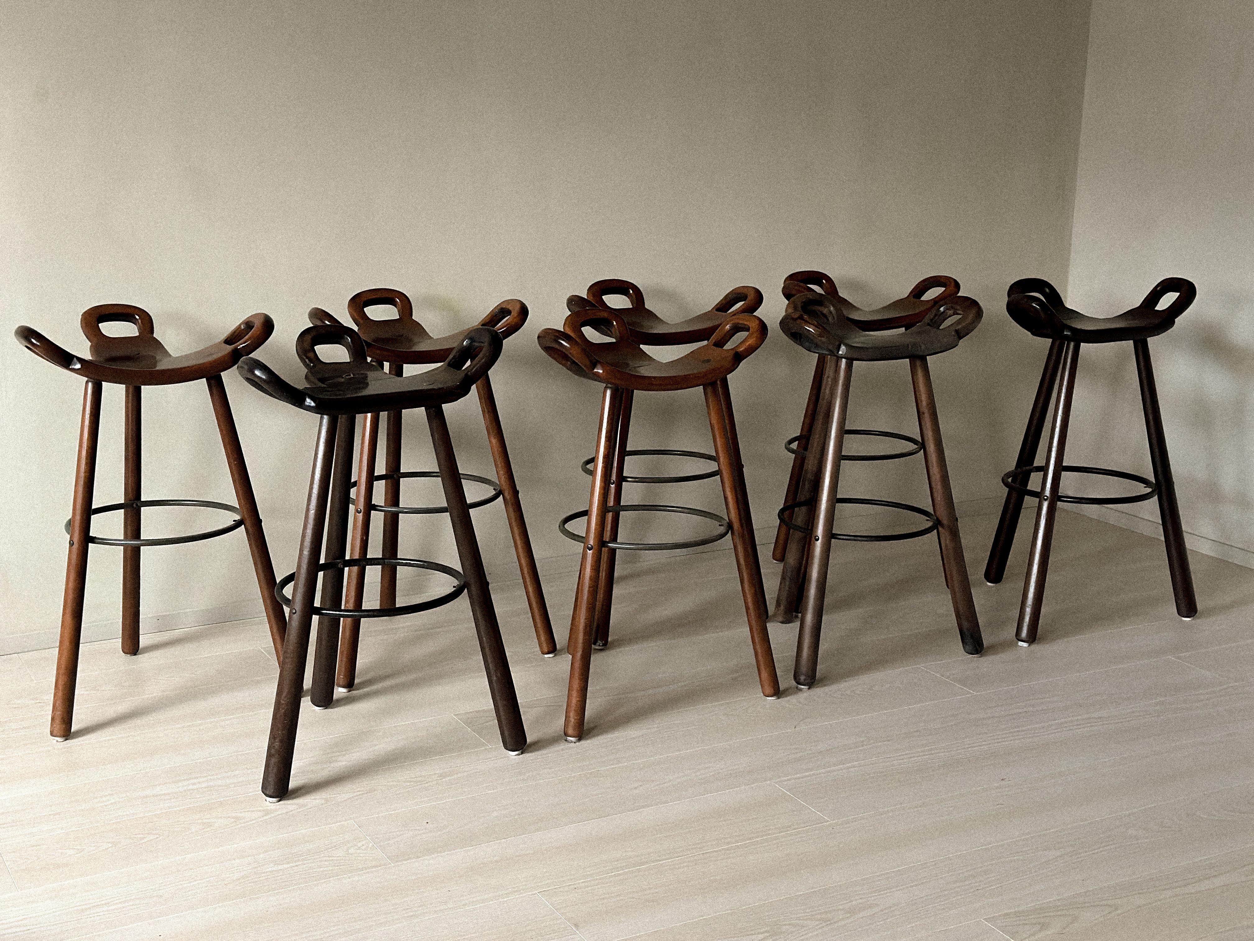 Set of 8 Brutalist Bar Stools, Europe, circa 1970s For Sale 9