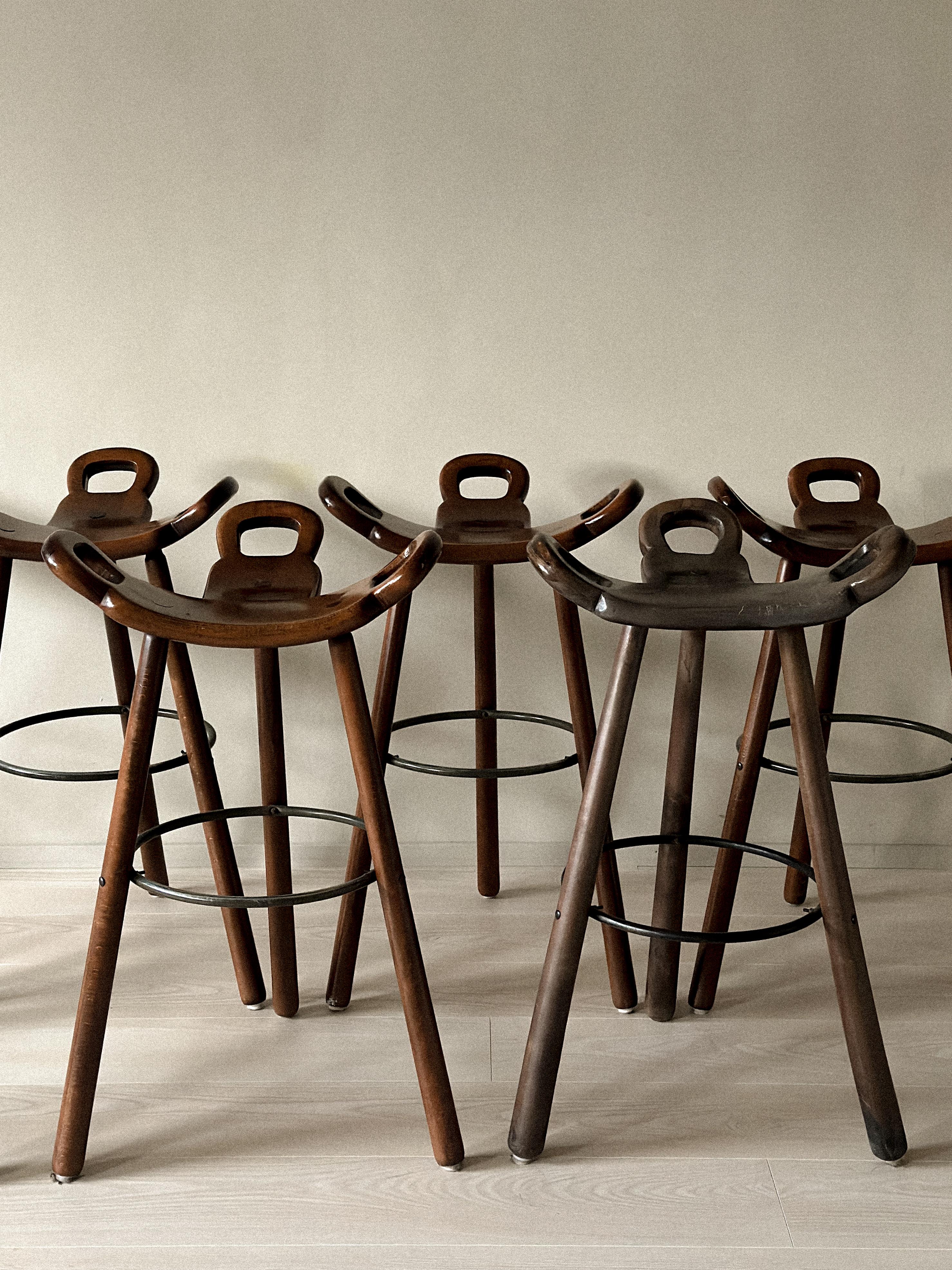Belgian Set of 8 Brutalist Bar Stools, Europe, circa 1970s For Sale