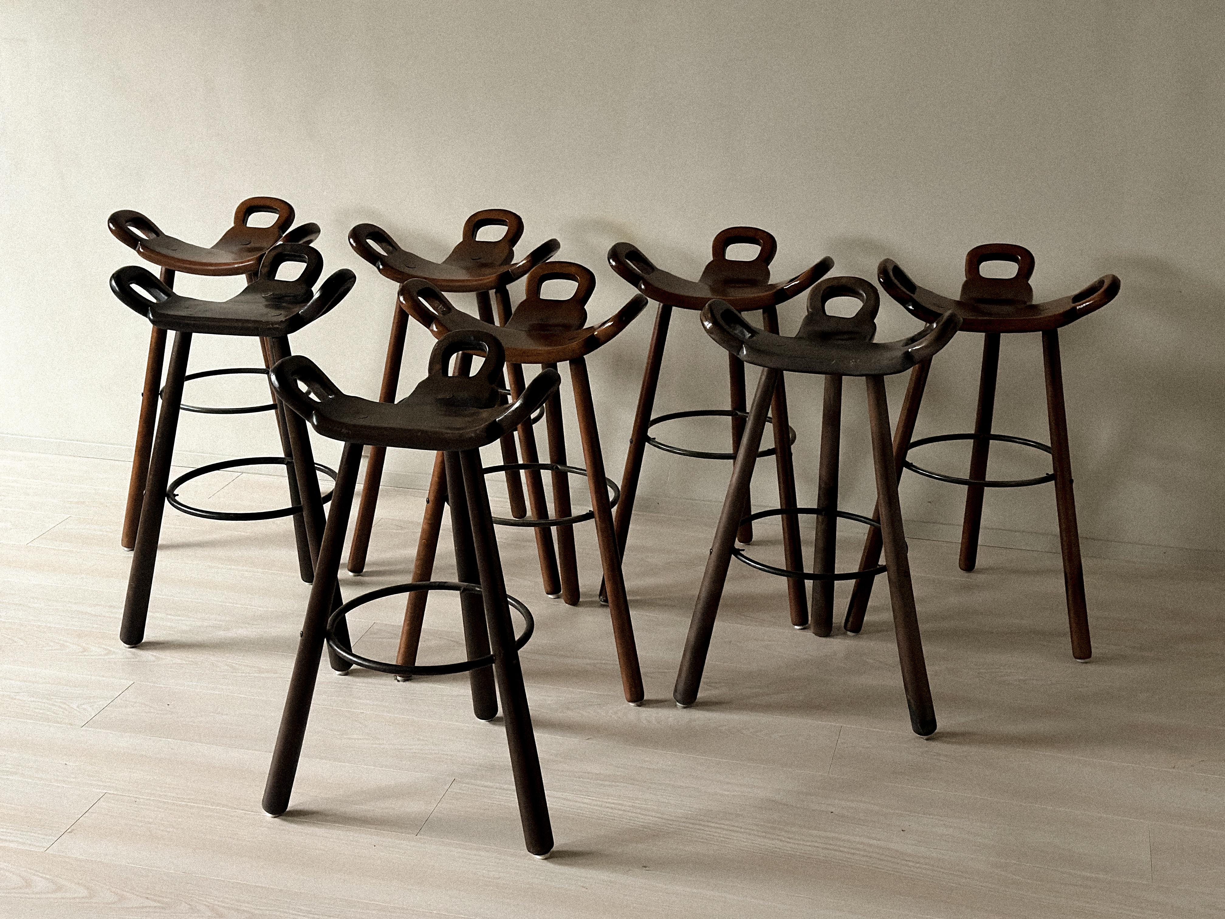 Set of 8 Brutalist Bar Stools, Europe, circa 1970s In Good Condition For Sale In Hønefoss, 30