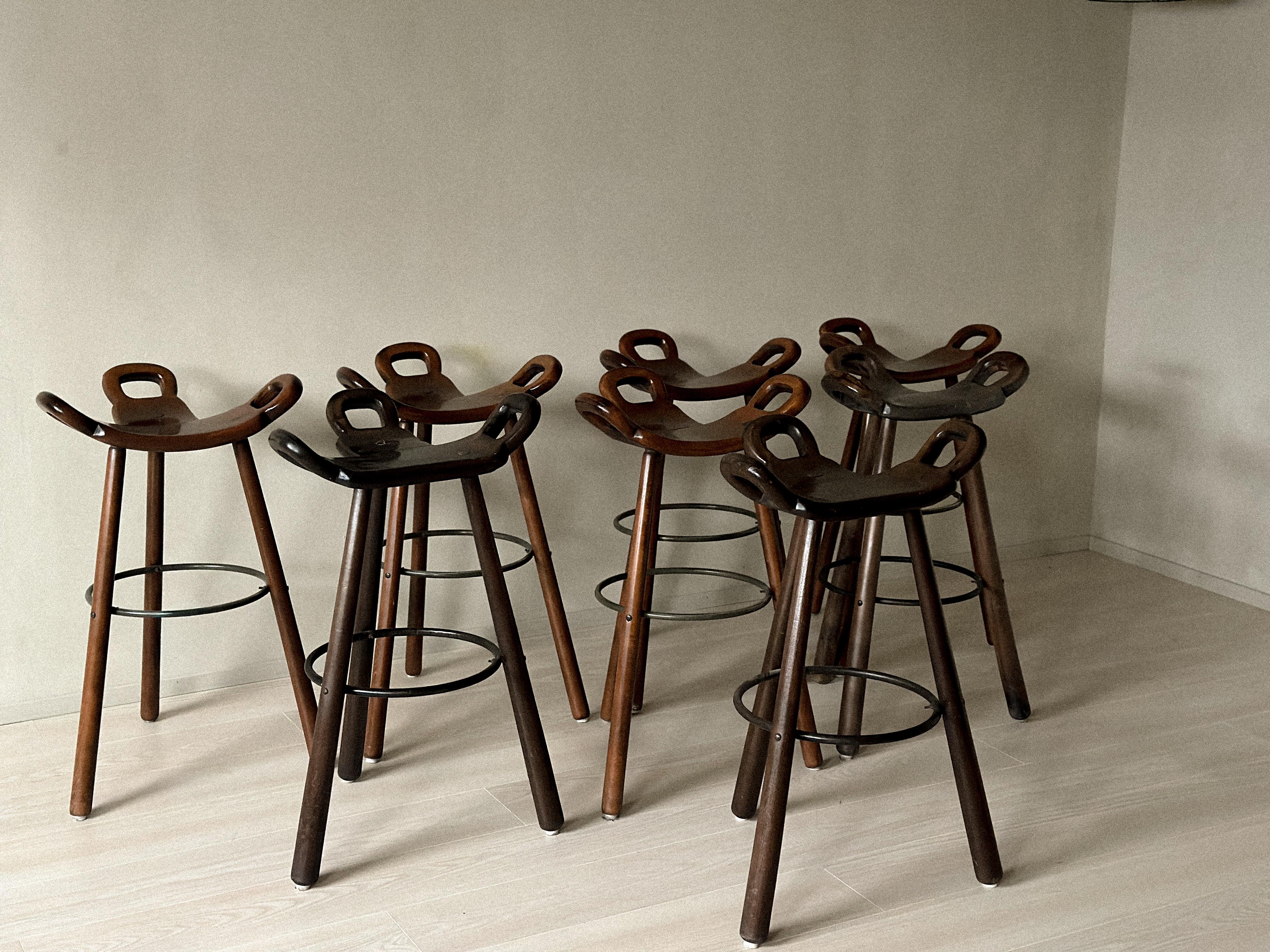 20th Century Set of 8 Brutalist Bar Stools, Europe, circa 1970s For Sale