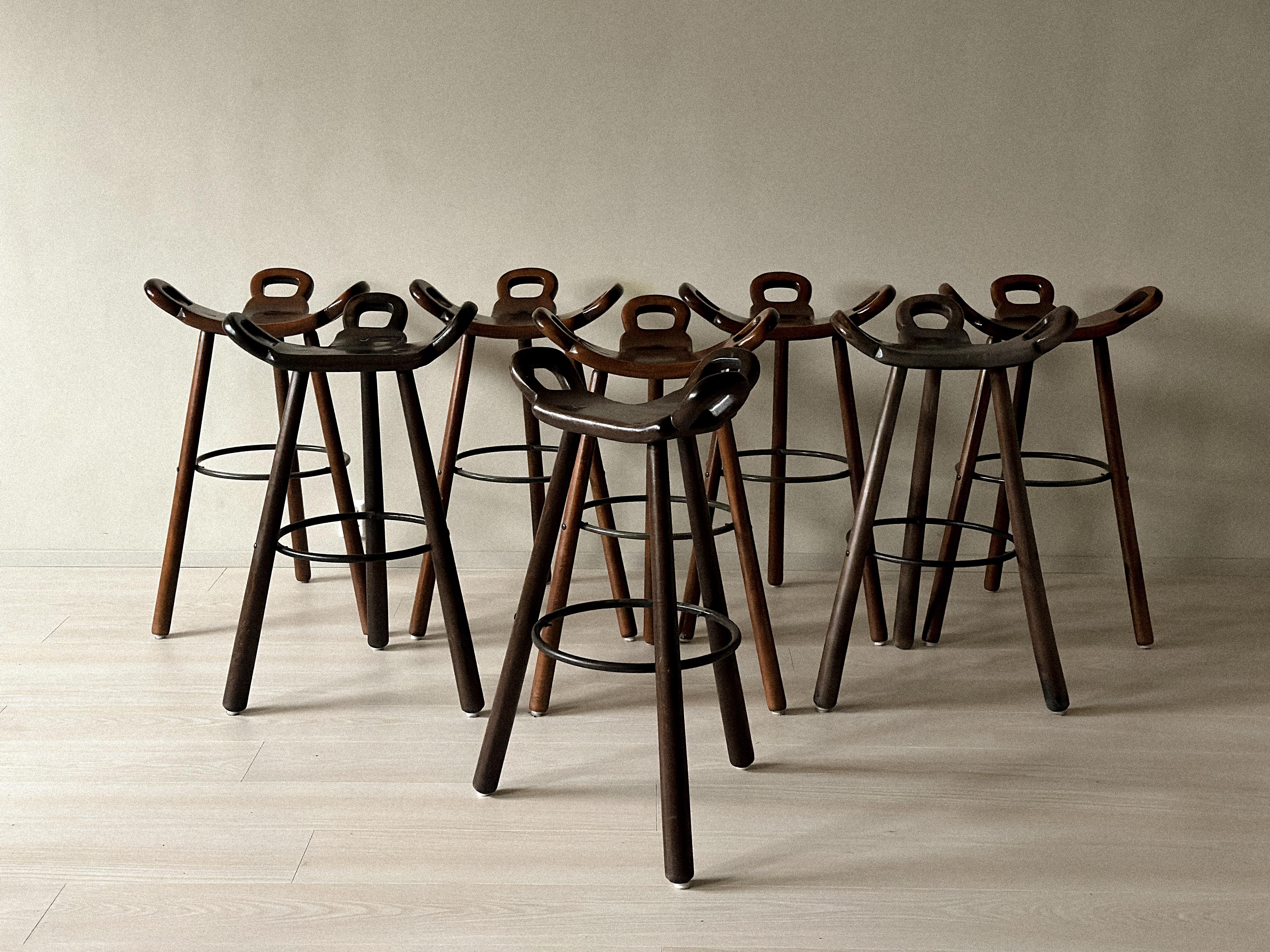 Set of 8 Brutalist Bar Stools, Europe, circa 1970s For Sale 1
