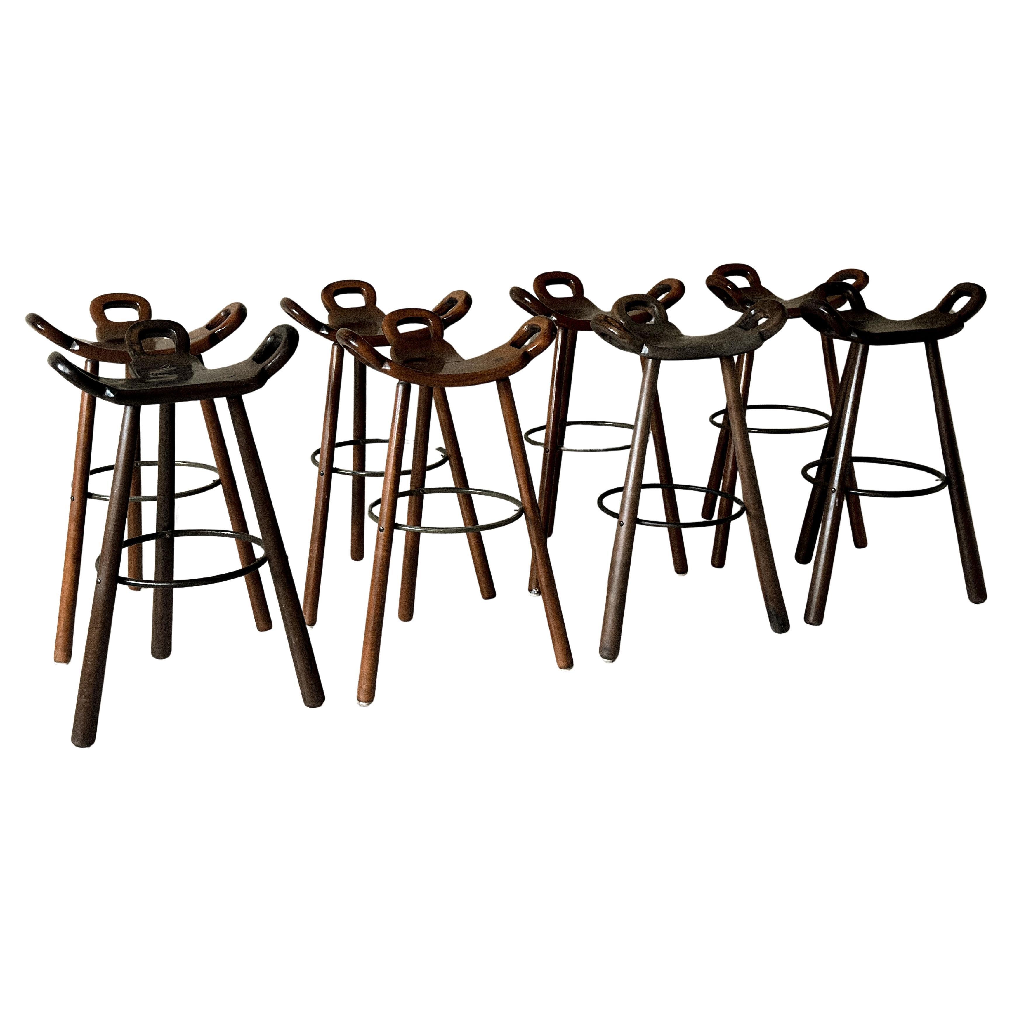 Set of 8 Brutalist Bar Stools, Europe, circa 1970s For Sale