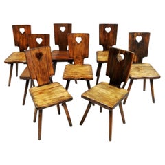 Set of 8 brutalist chair  natural solid wood chalet chairs 1950 