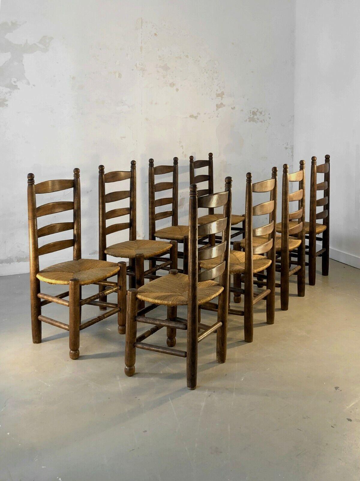 8 BRUTALIST RUSTIC MODERN Modernist CHAIRS by CHARLES DUDOUYDT, France 1950 For Sale 3
