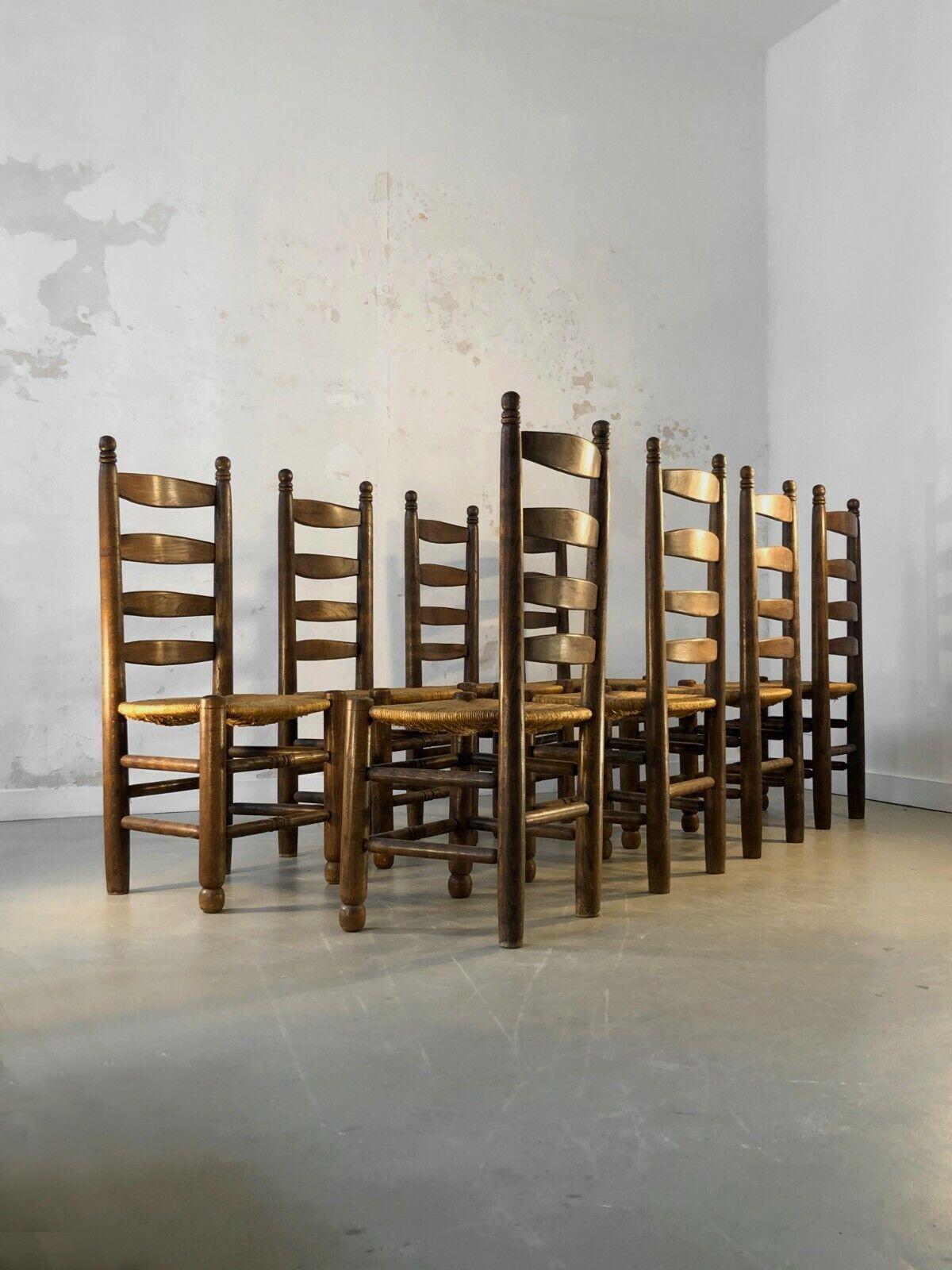 8 BRUTALIST RUSTIC MODERN Modernist CHAIRS by CHARLES DUDOUYDT, France 1950 For Sale 6